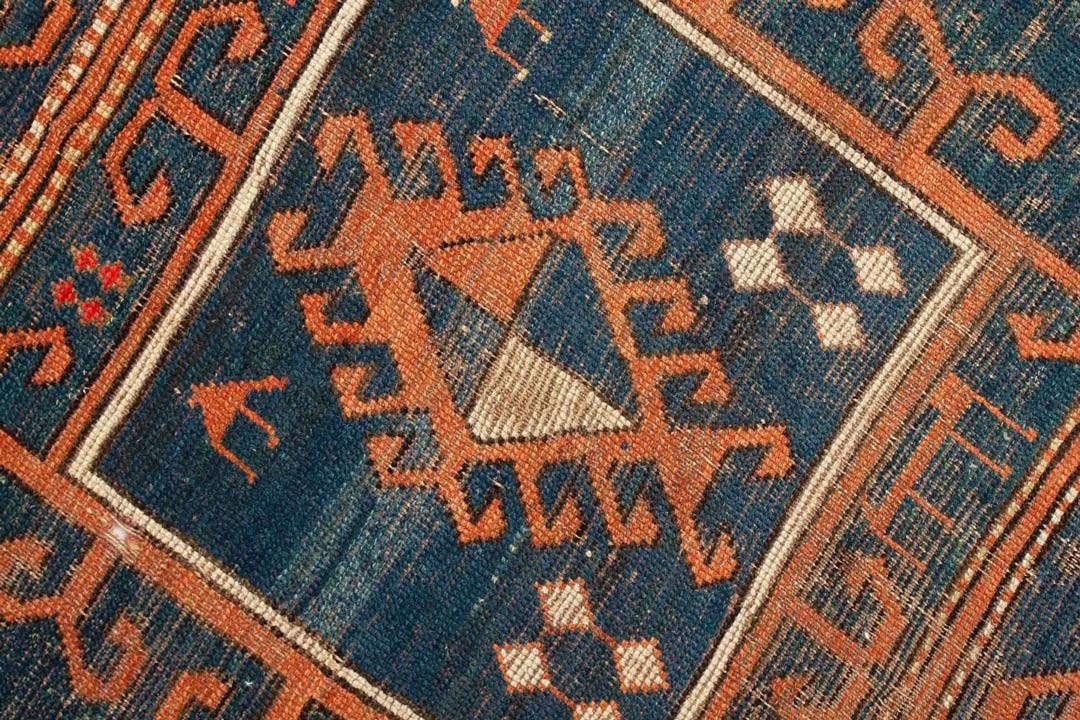 orange - blauer Vintage Teppich