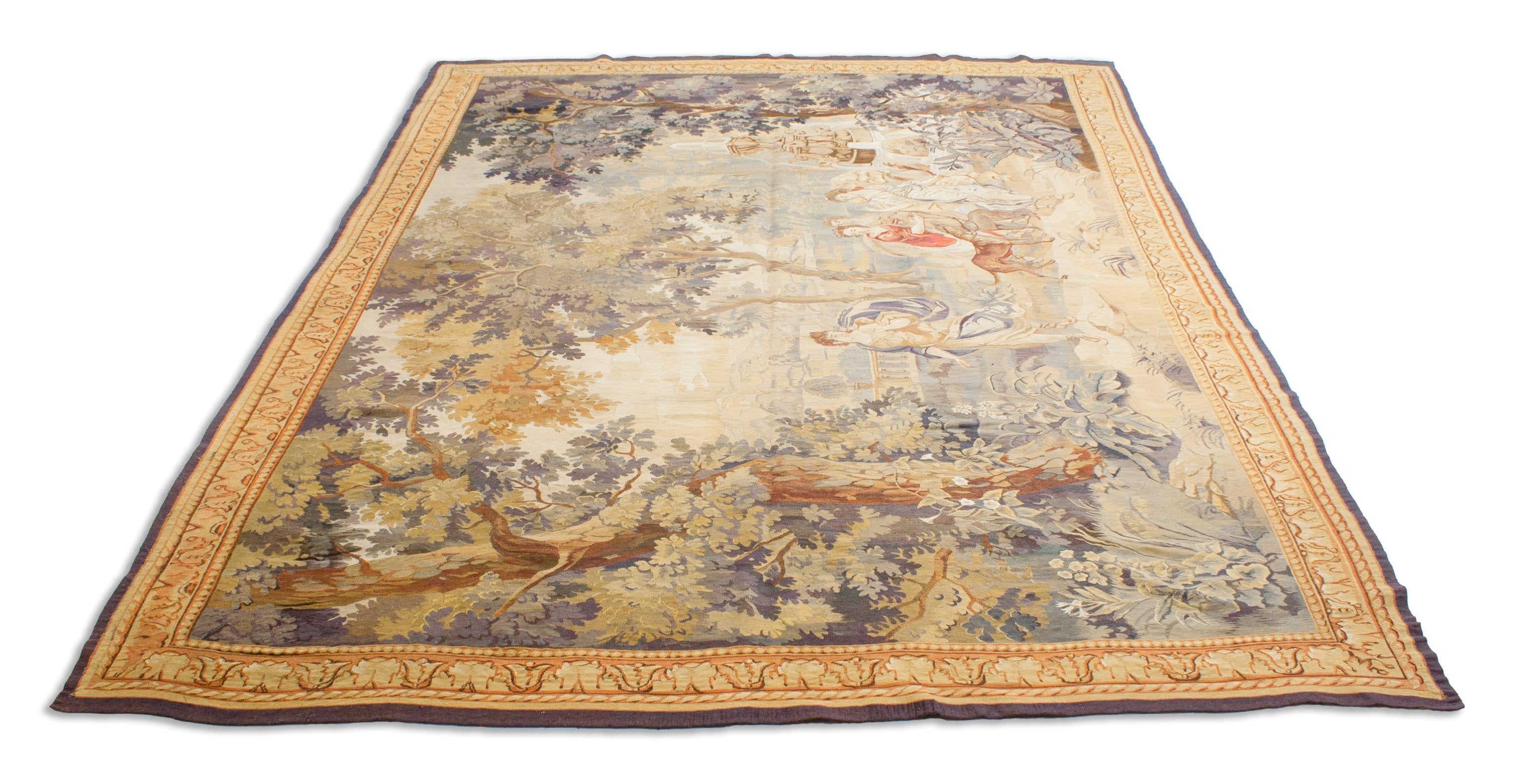 Eine Fotoaufnahme eines Tapisserie Teppich Teppichs.