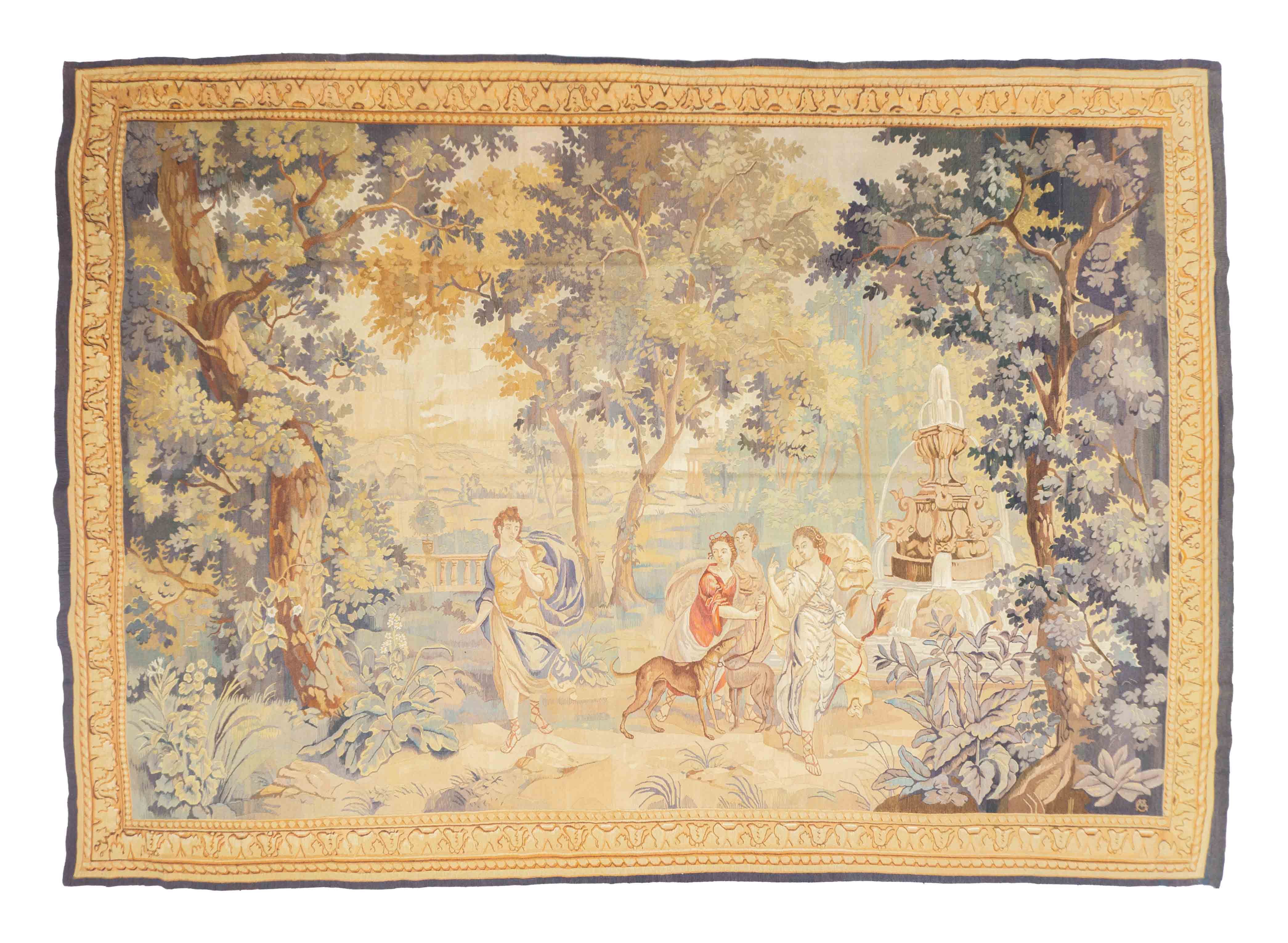 Eine Fotoaufnahme eines Tapisserie Teppich Teppichs.