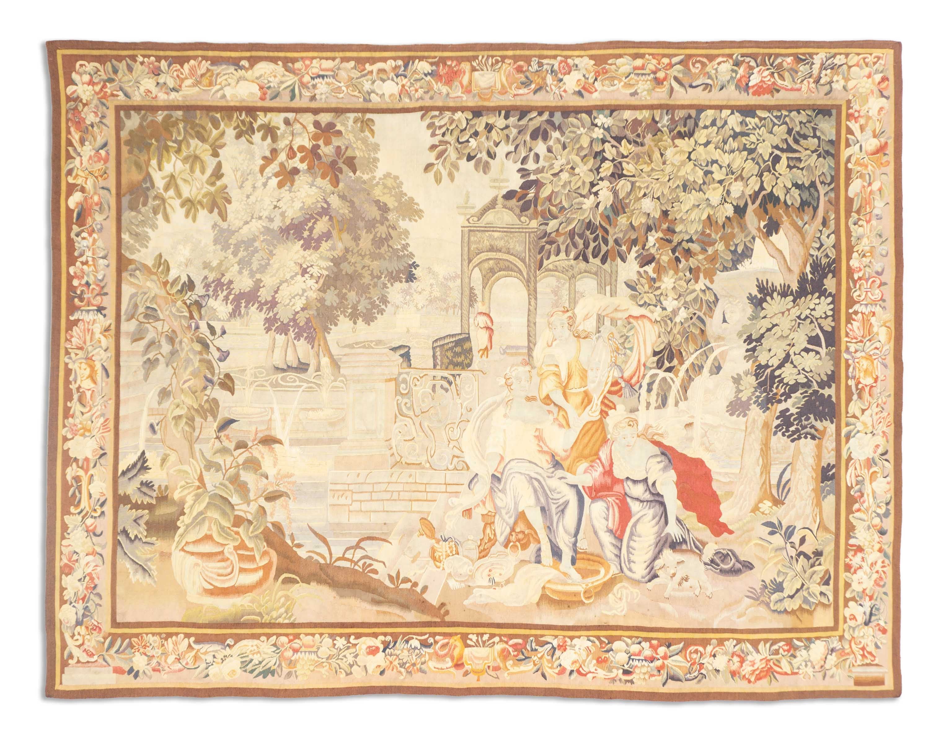 Eine Fotoaufnahme eines Tapisserie Teppich Teppichs.