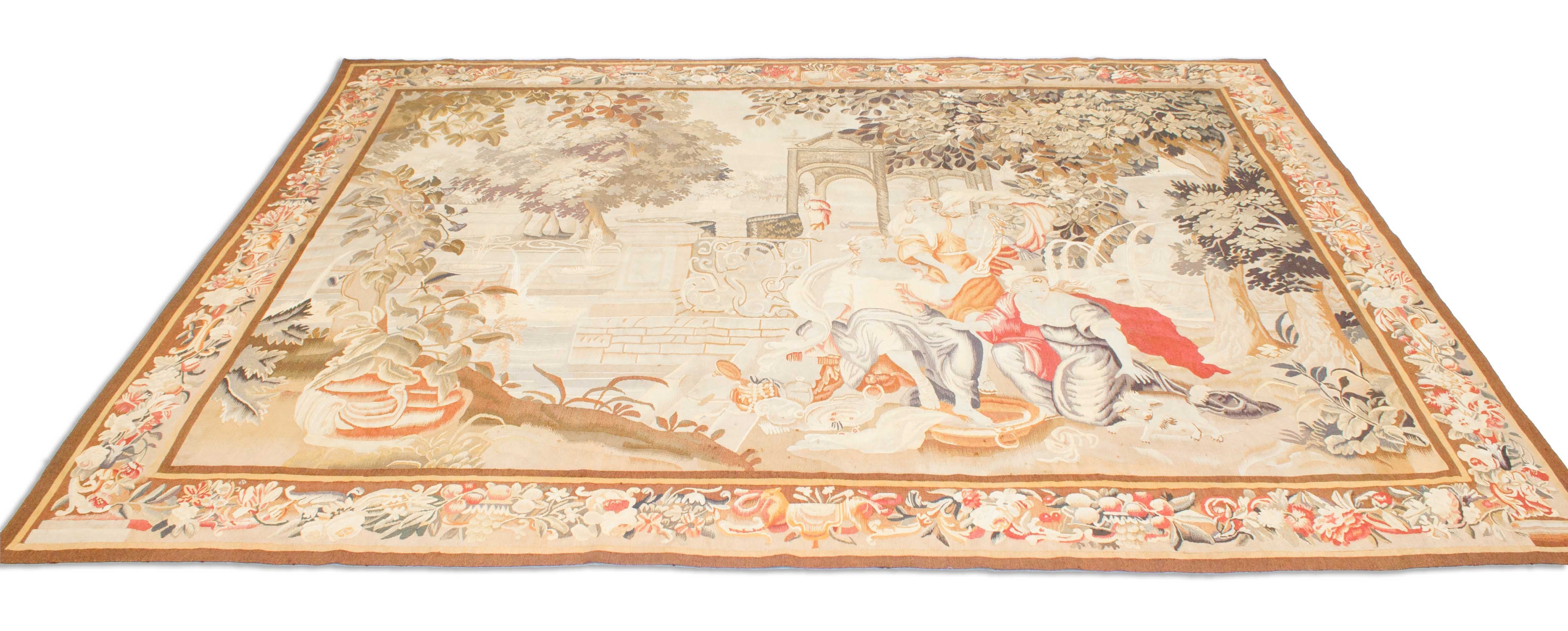 Eine Fotoaufnahme eines Tapisserie Teppich Teppichs.