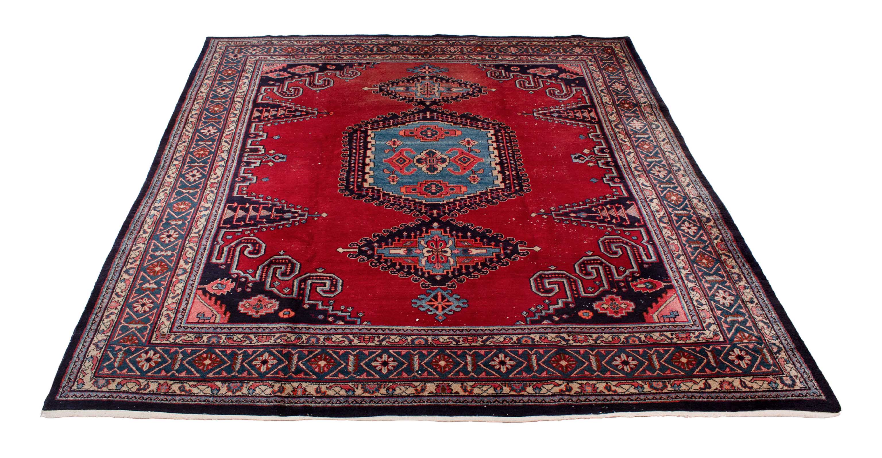 Orientalischer Wiss Teppich in dunkelrot und Muster und 332 cm x 308 cm groß