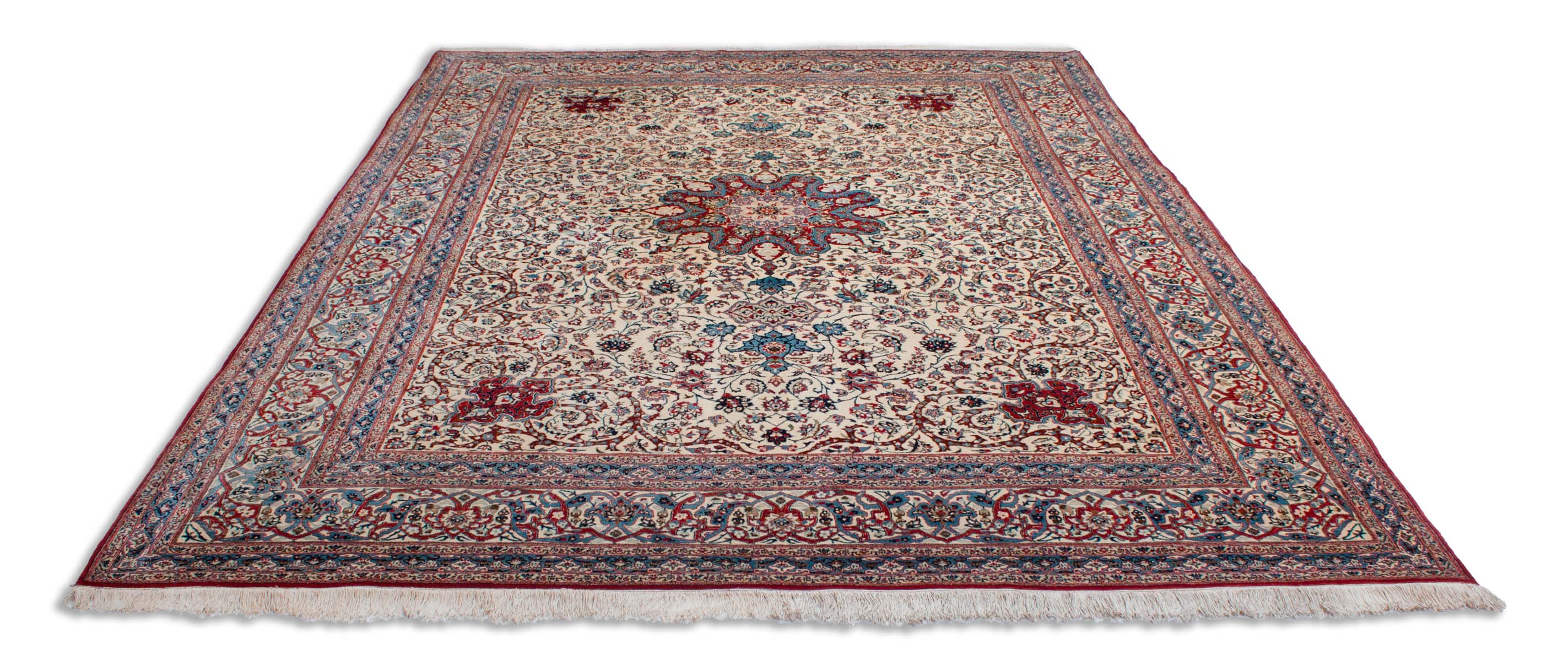 alter Nain Tudeshk Teppich in hellrot und 308 cm x 235 cm groß