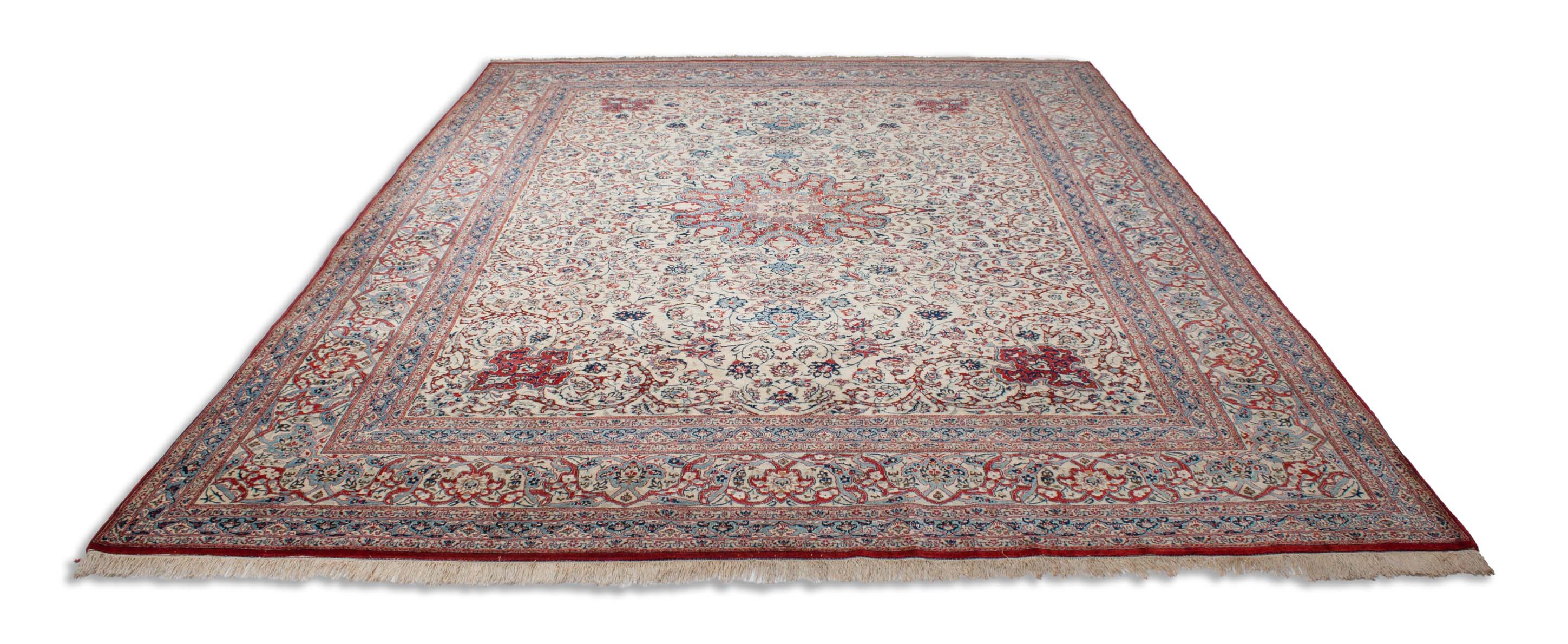 alter Nain Tudeshk Teppich in hellrot und 308 cm x 235 cm groß