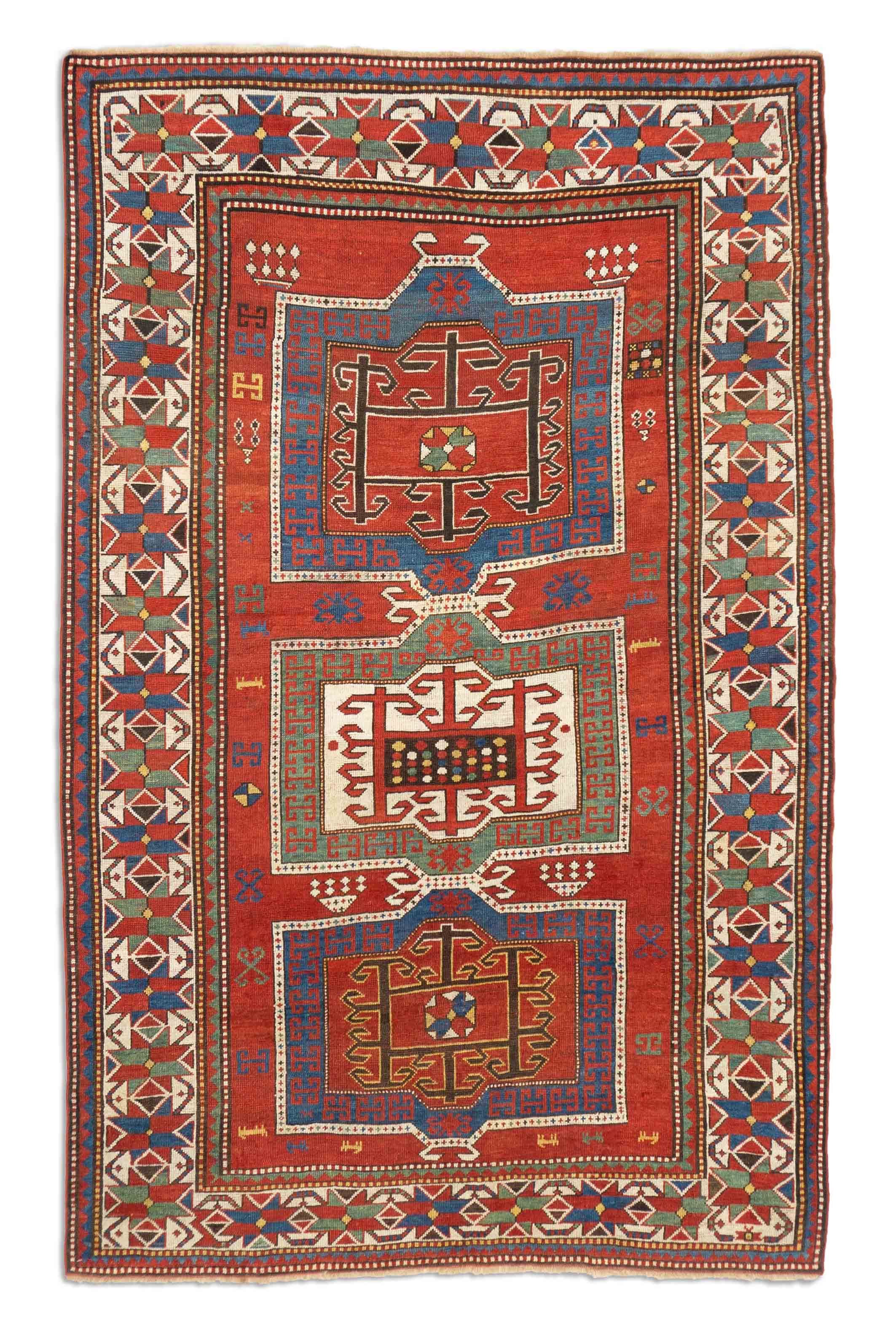 Eine Fotoaufnahme eines Kazak Teppichs.