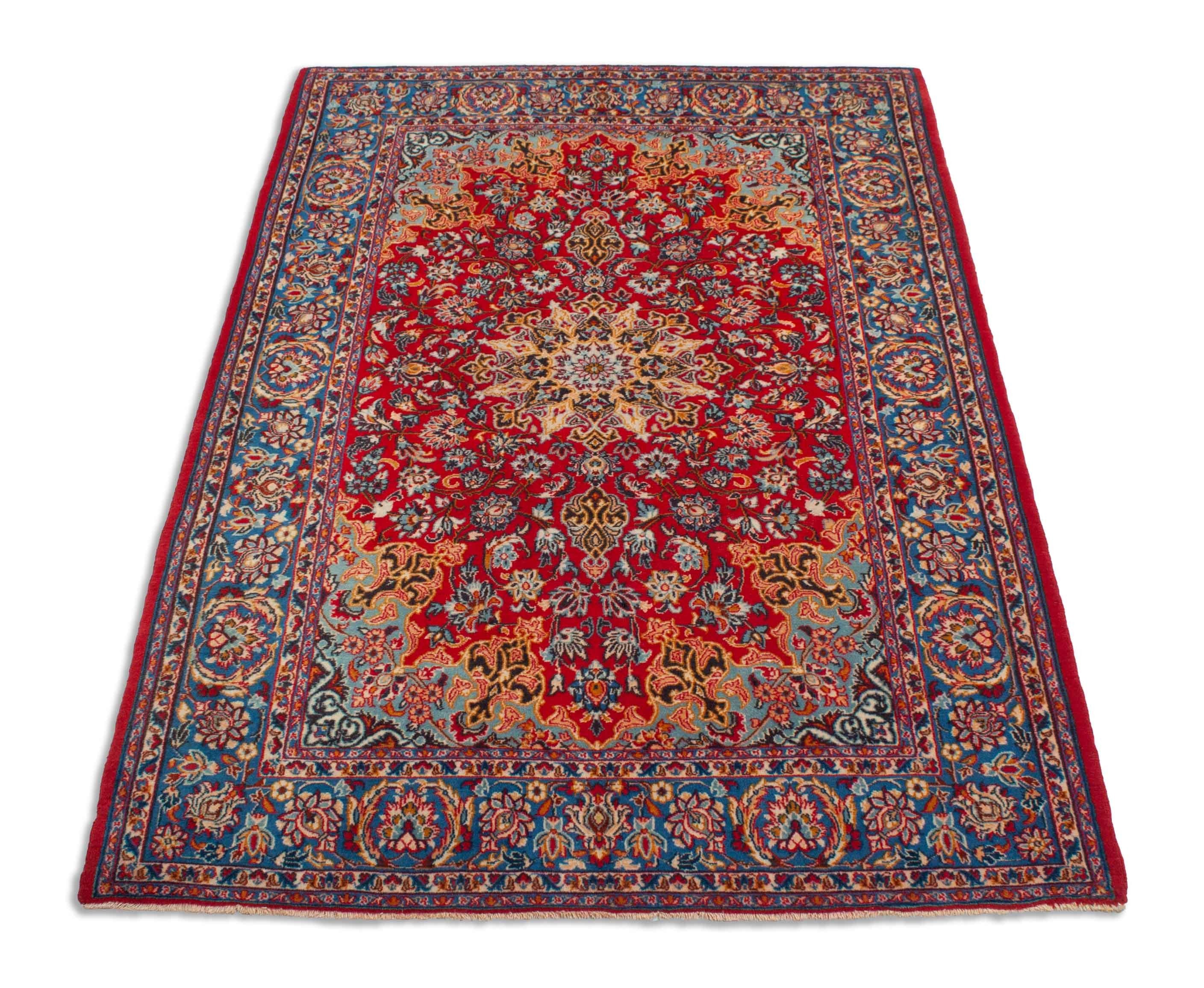 Alter orientalischer Isfahan Teppicb in dunkelrot und 158 cm x 107 cm groß
