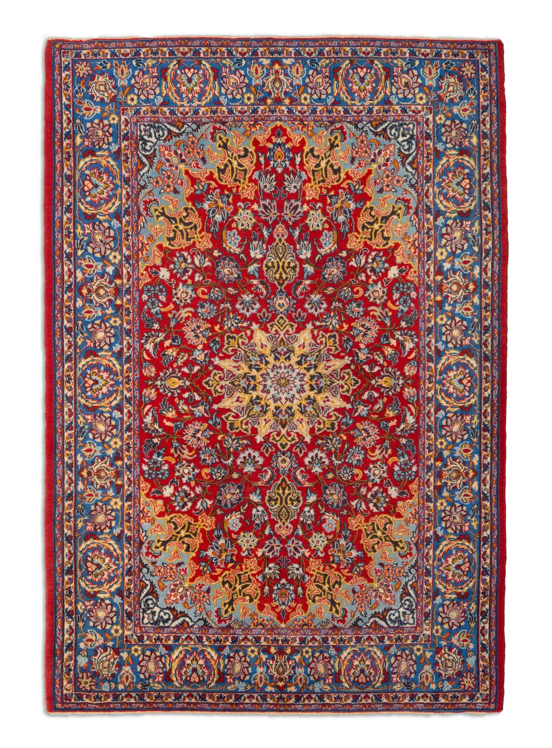 Alter orientalischer Isfahan Teppicb in dunkelrot und 158 cm x 107 cm groß