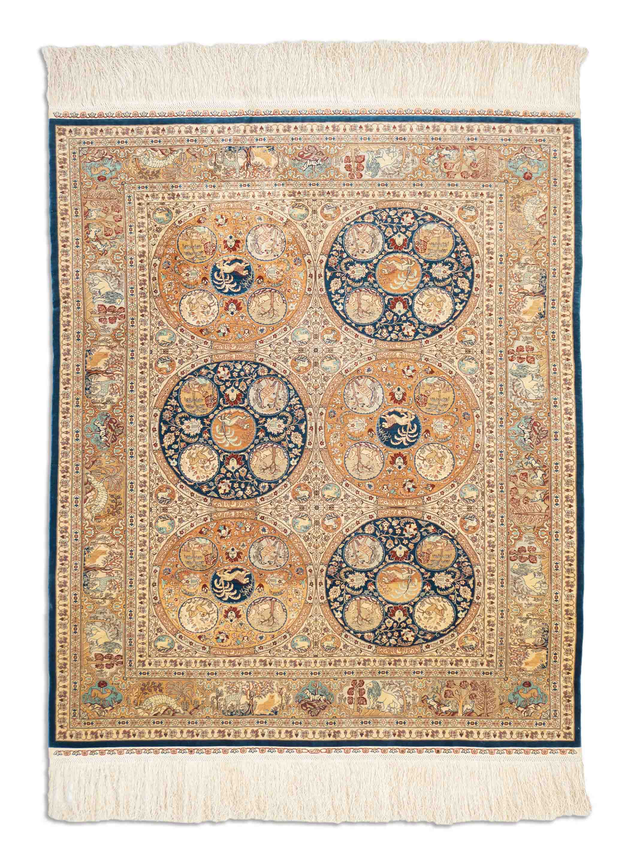 Antiker Hereke aus reiner Seide | 110 cm x 90 cm | Nr. 17044