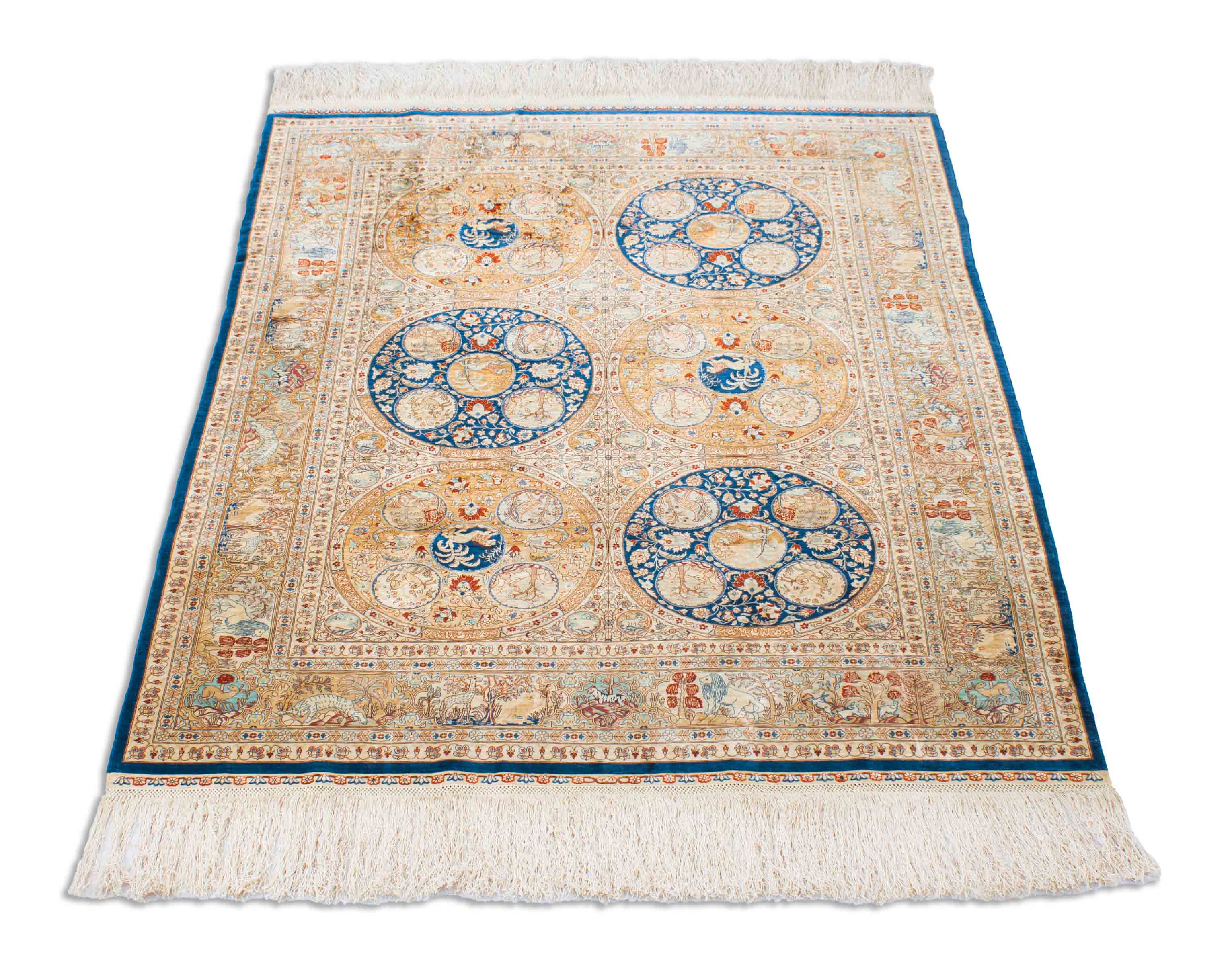 Antiker Hereke aus reiner Seide | 110 cm x 90 cm | Nr. 17044
