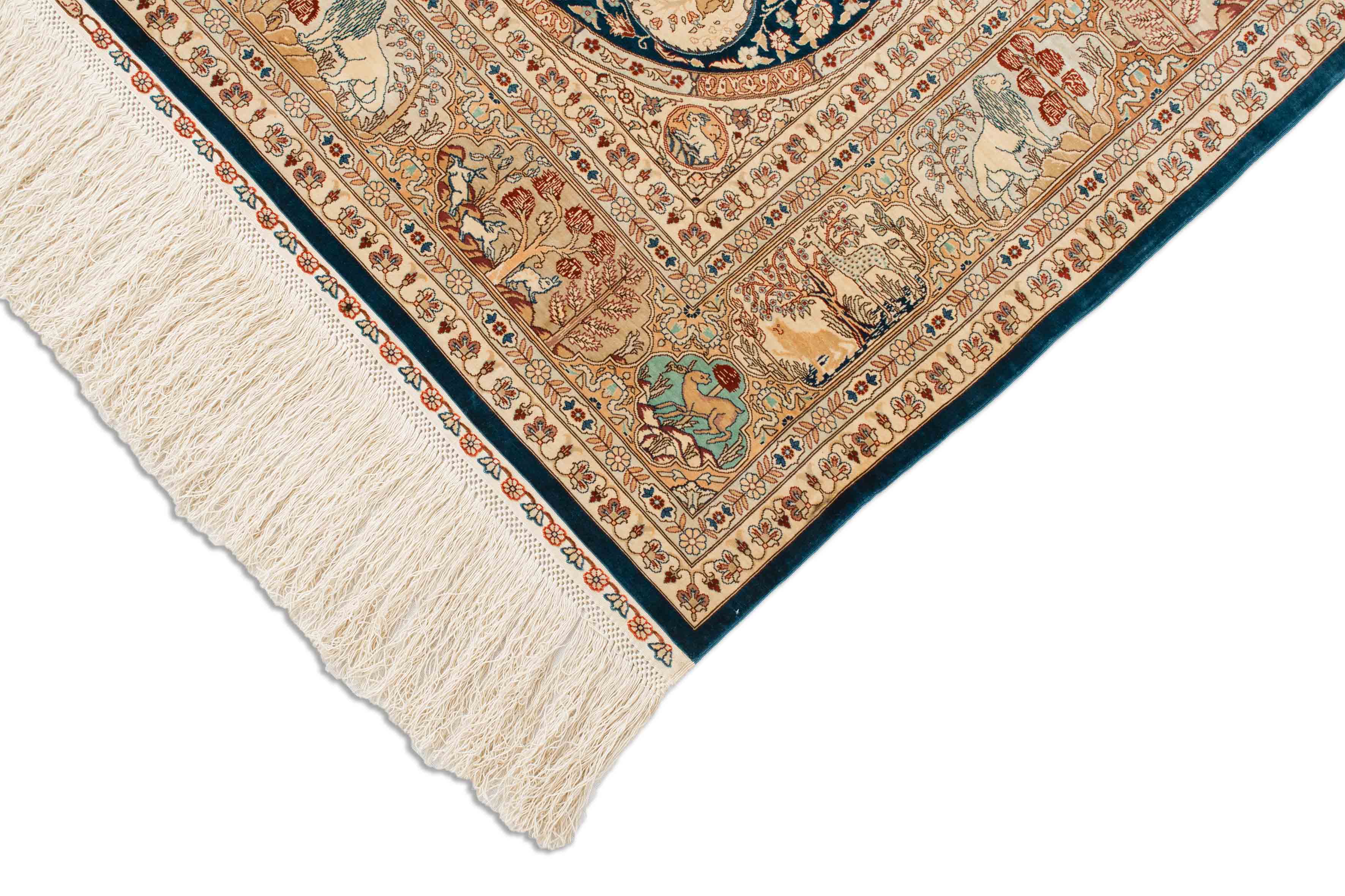 Antiker Hereke aus reiner Seide | 110 cm x 90 cm | Nr. 17044