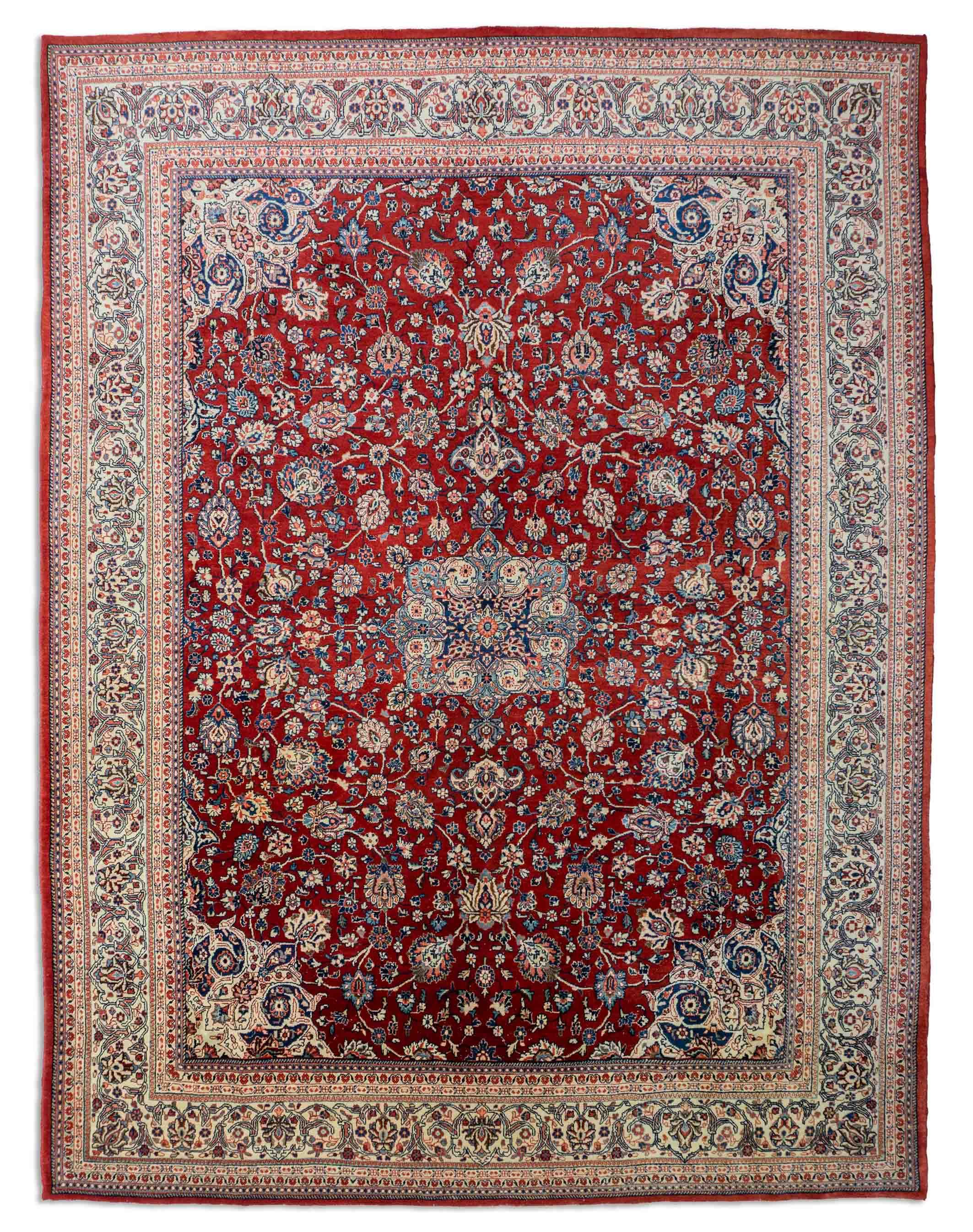 Eine Fotoaufnahme eines Sarough Teppichs.