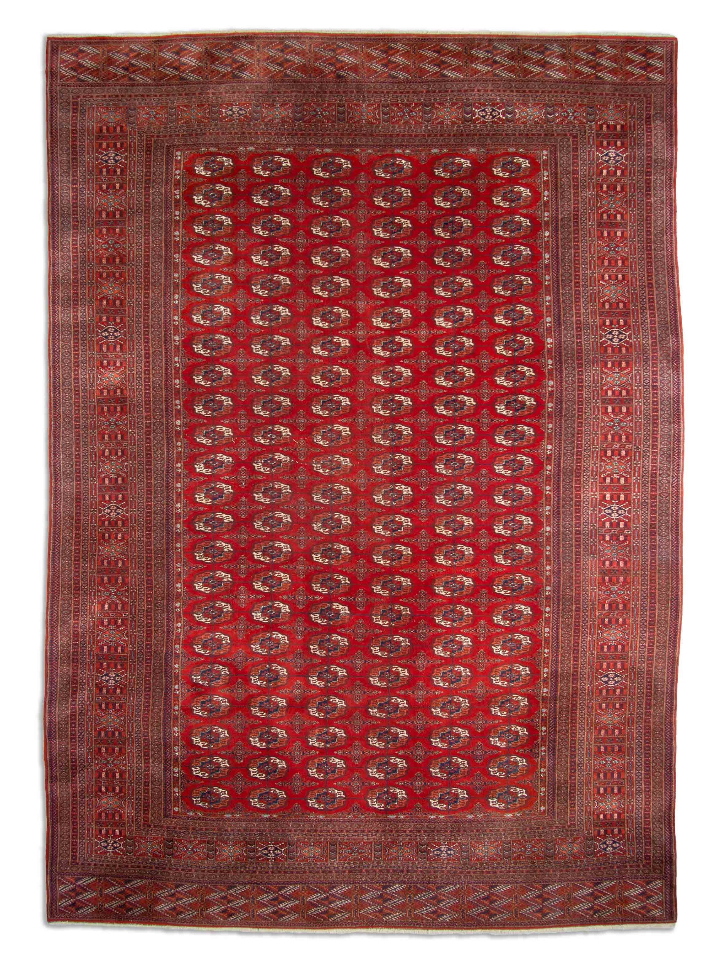 Eine Fotoaufnahme eines Buchara Teppichs.