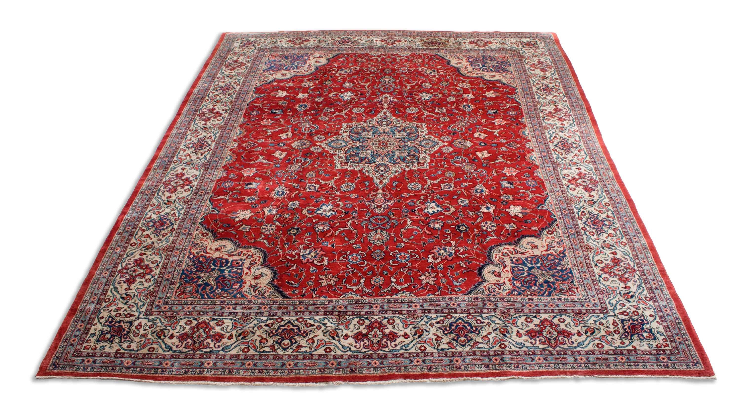 Eine Fotoaufnahme eines Sarough Teppichs.