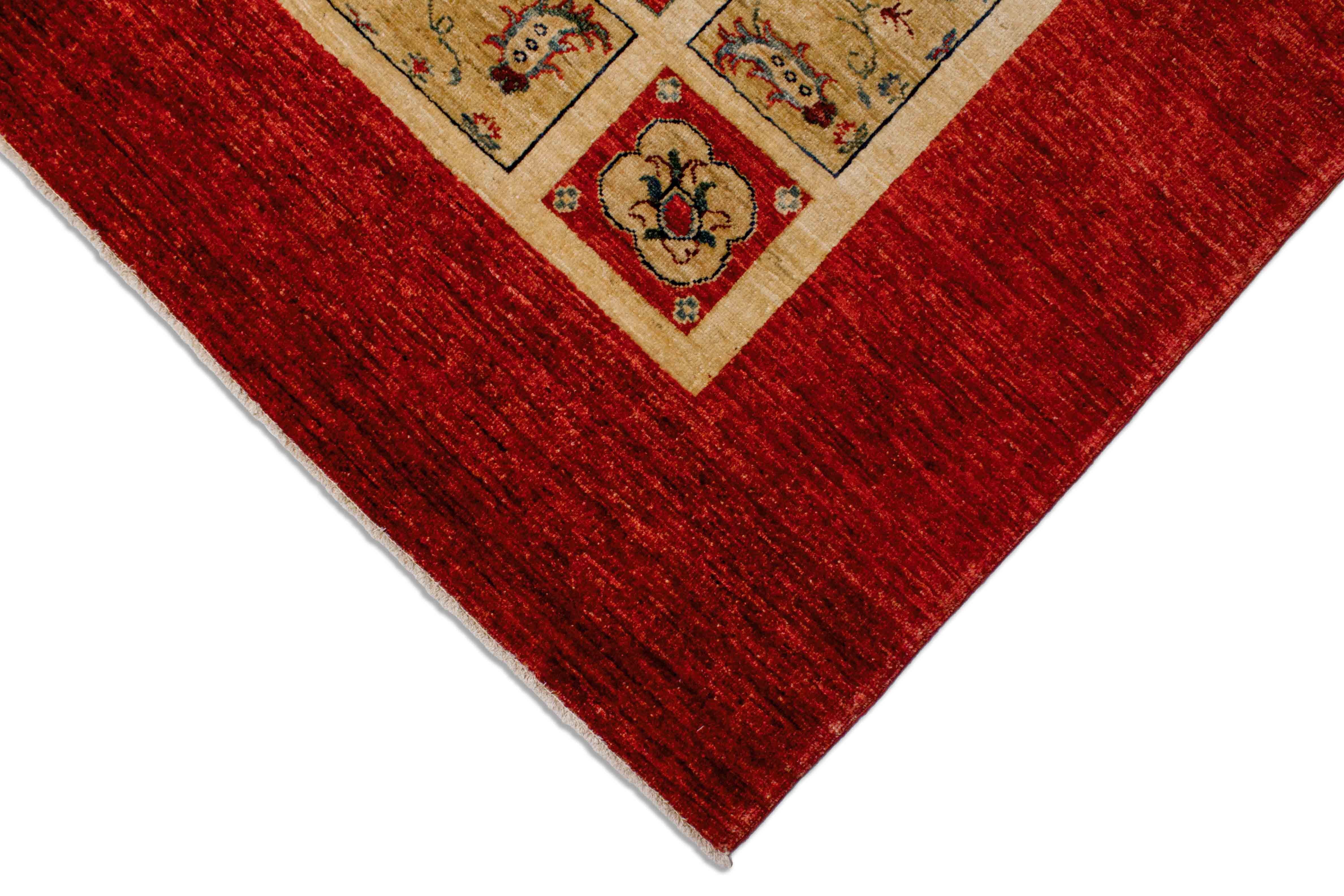 Eine Fotoaufnahme eines Bakhtiari Feldermuster Teppich Teppichs.