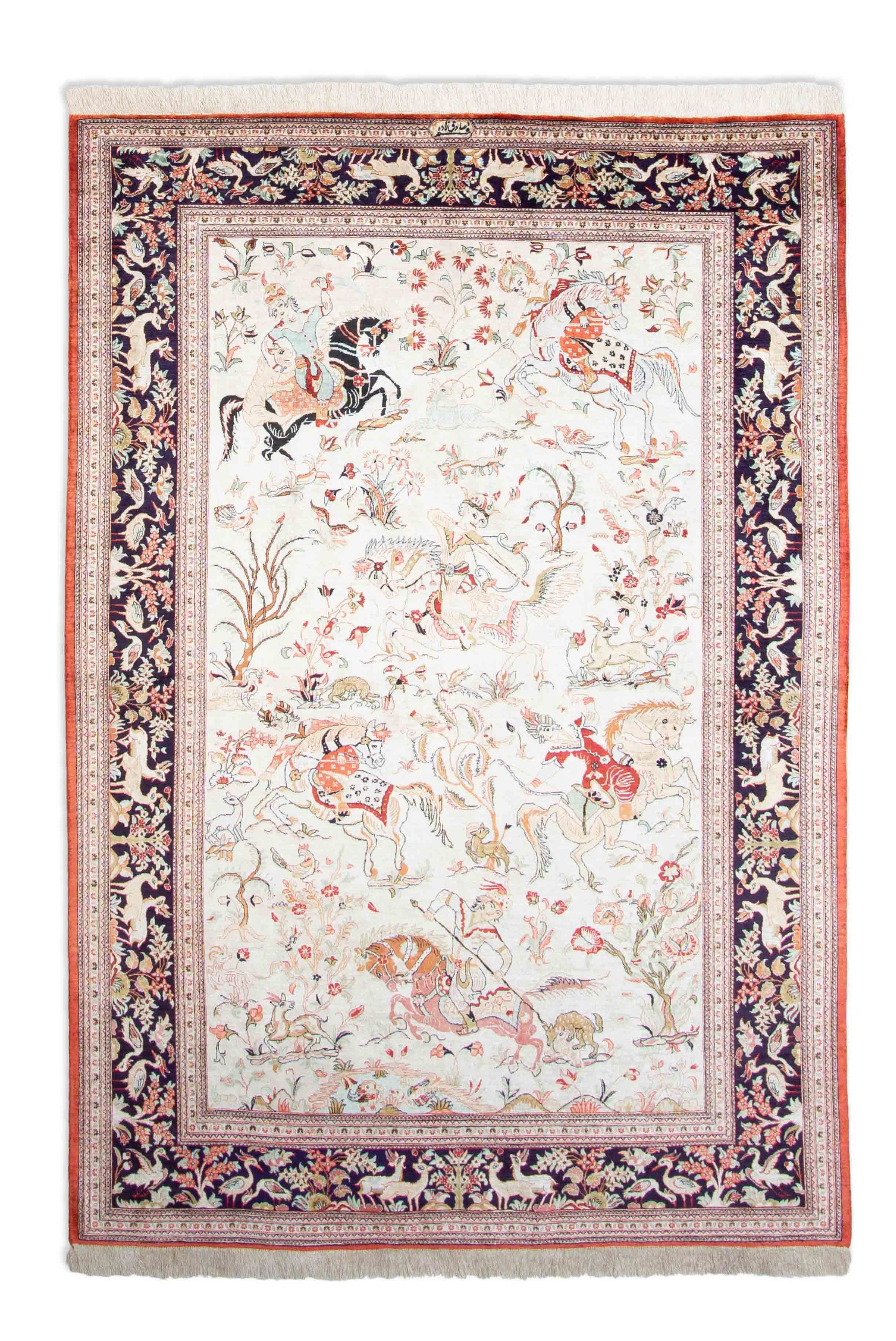 Eine Fotoaufnahme eines Ghom Teppichs.