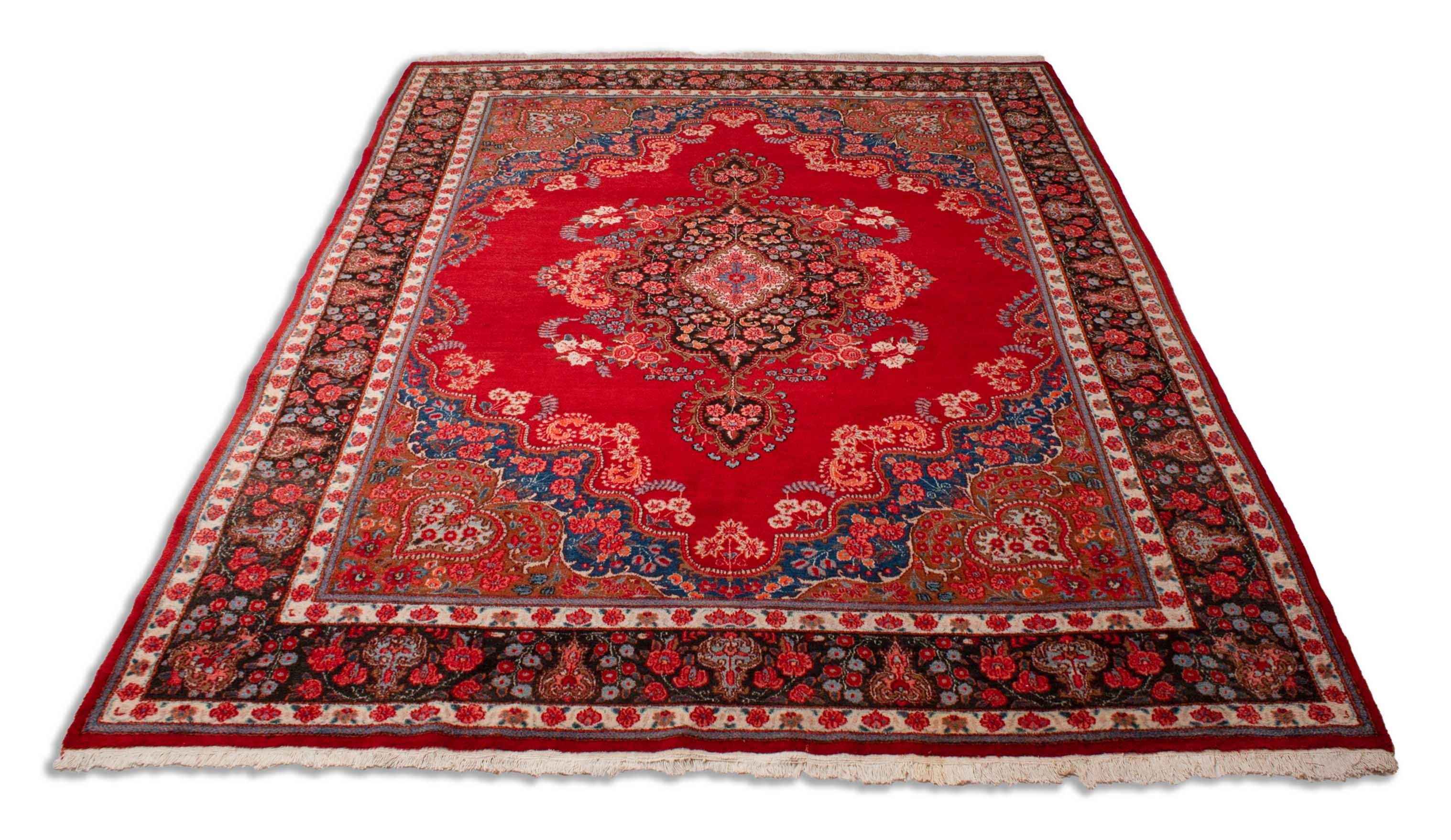 Eine Fotoaufnahme eines Meschad Teppichs.