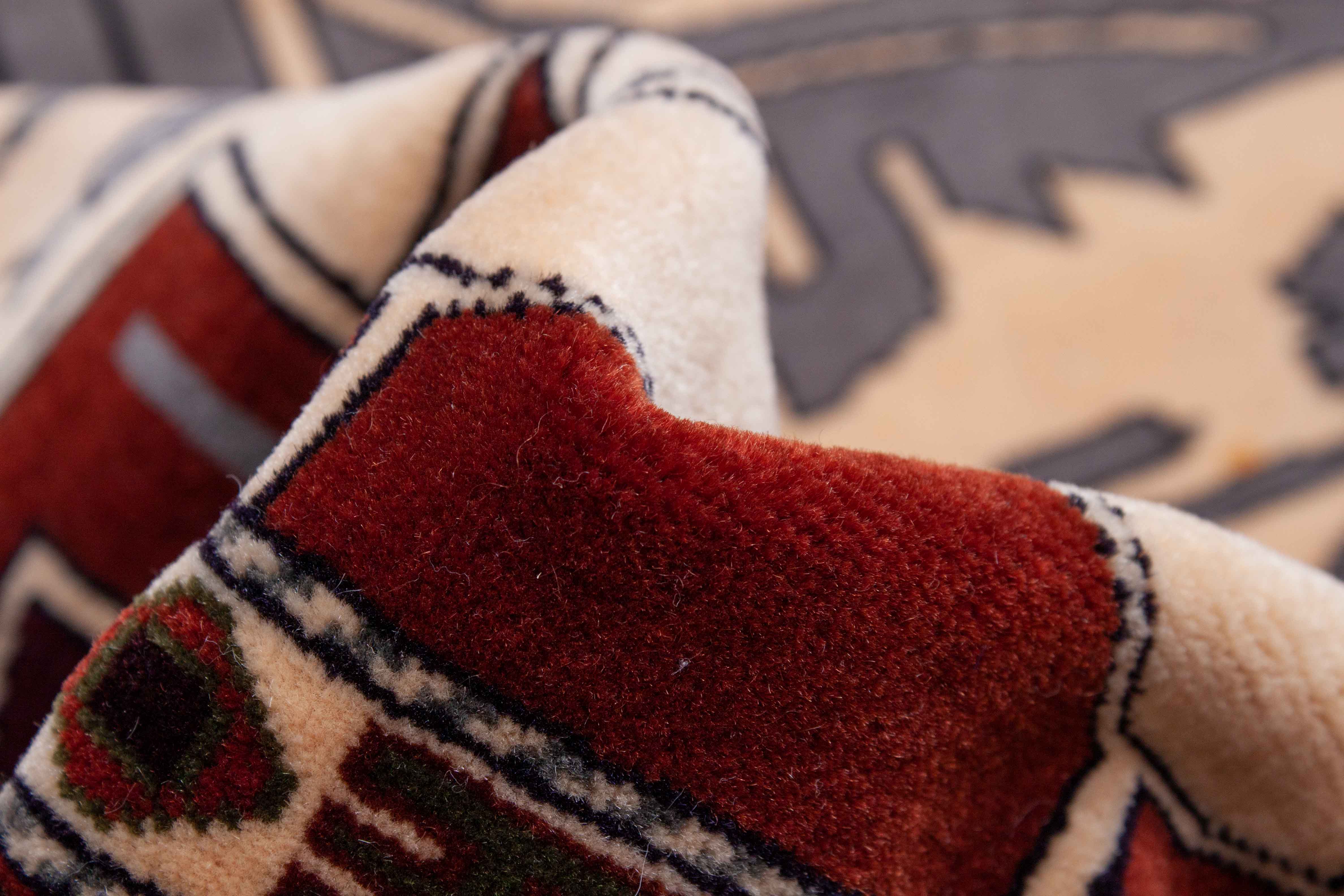 Eine Fotoaufnahme eines Turkmenischer Teppich Teppichs.