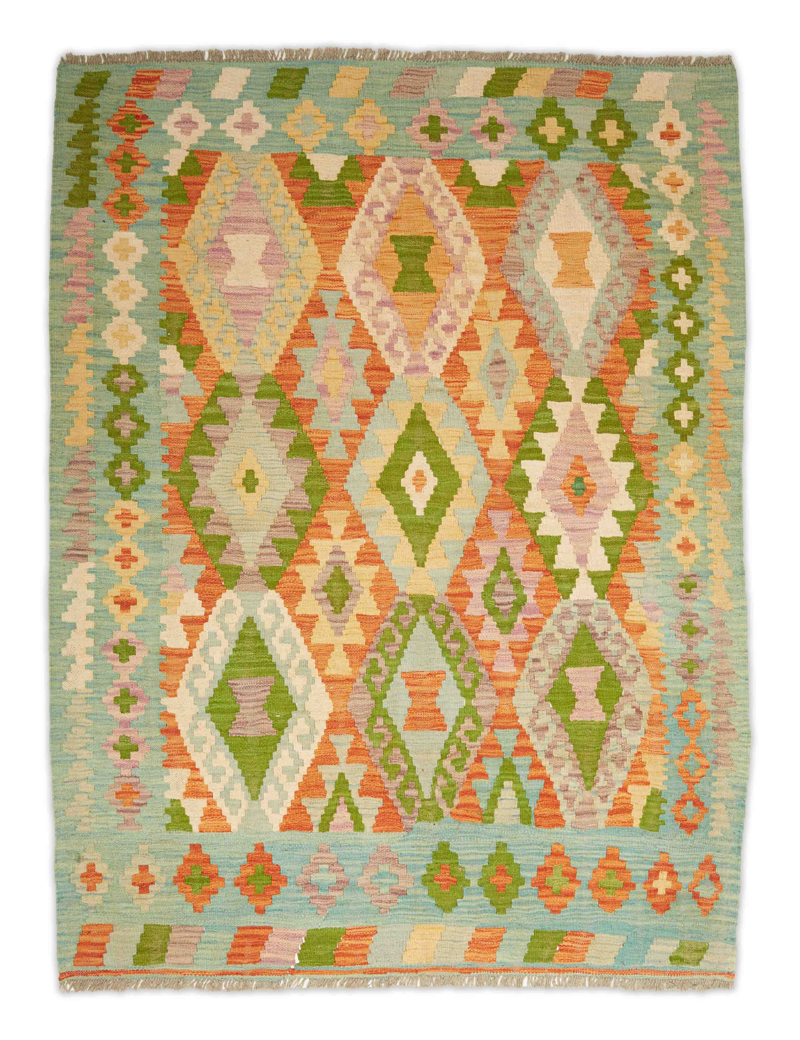 Geometrischer Kelim Teppich in bunter Farbe und 171 cm x 131 cm groß