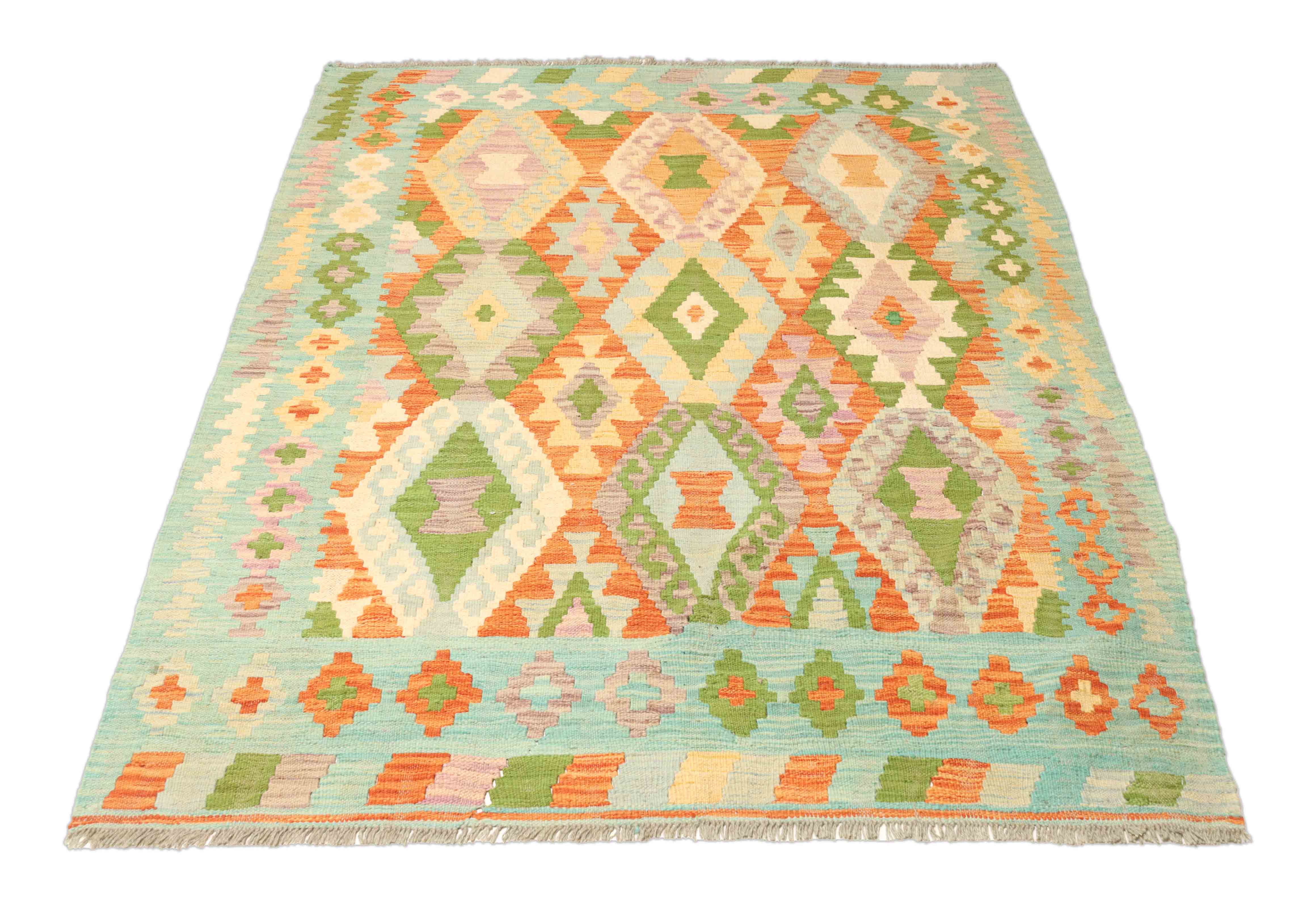 Geometrischer Kelim Teppich in bunter Farbe und 171 cm x 131 cm groß