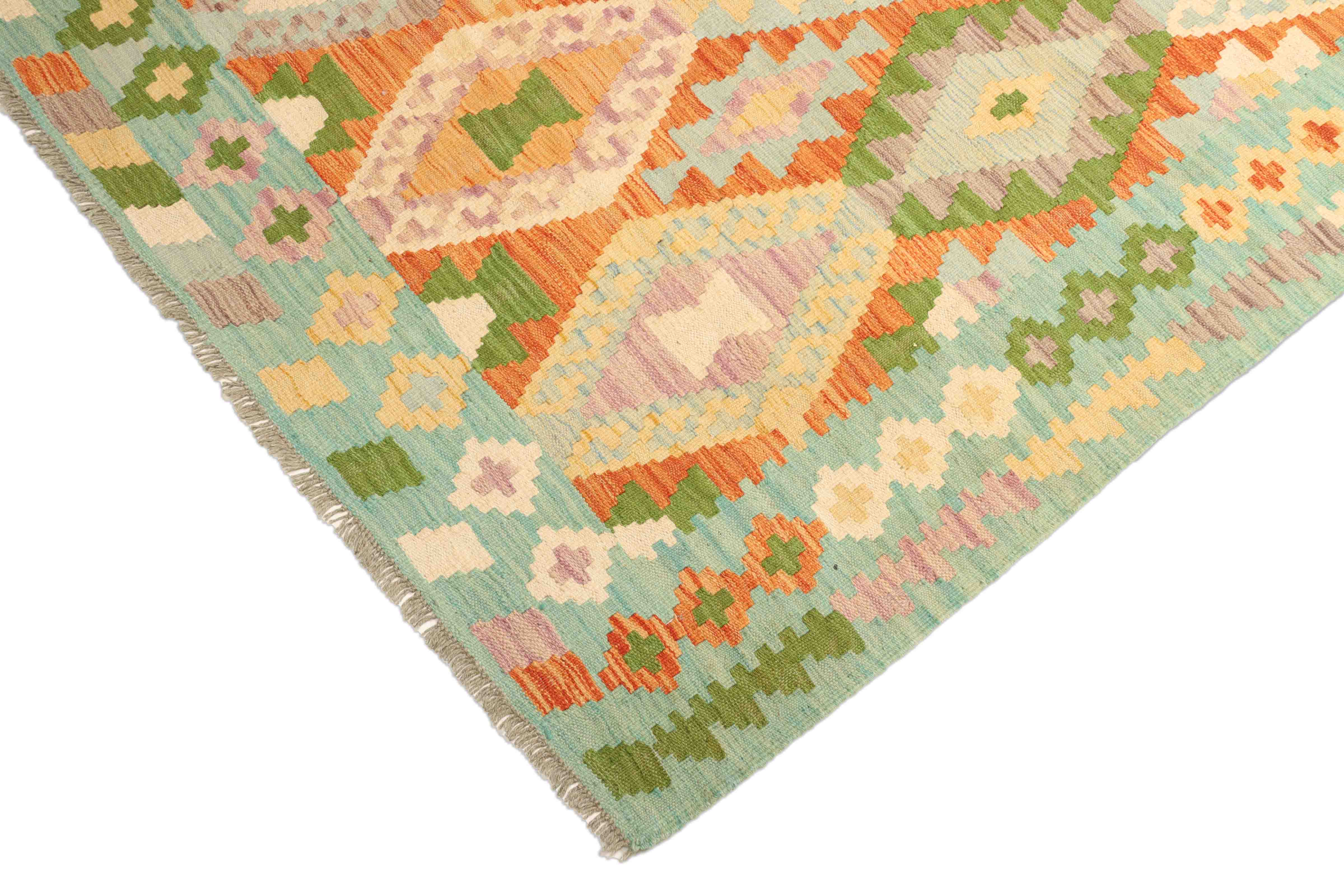 Geometrischer Kelim Teppich in bunter Farbe und 171 cm x 131 cm groß