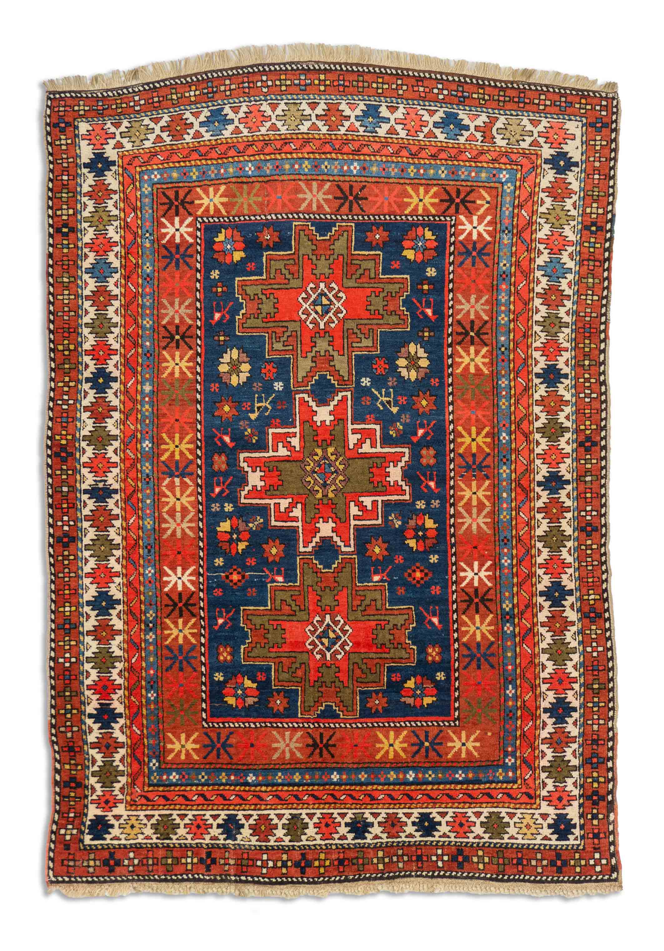 Antiker Schirwan Leski in dunkelblau, rot und 180 cm x 123 cm groß