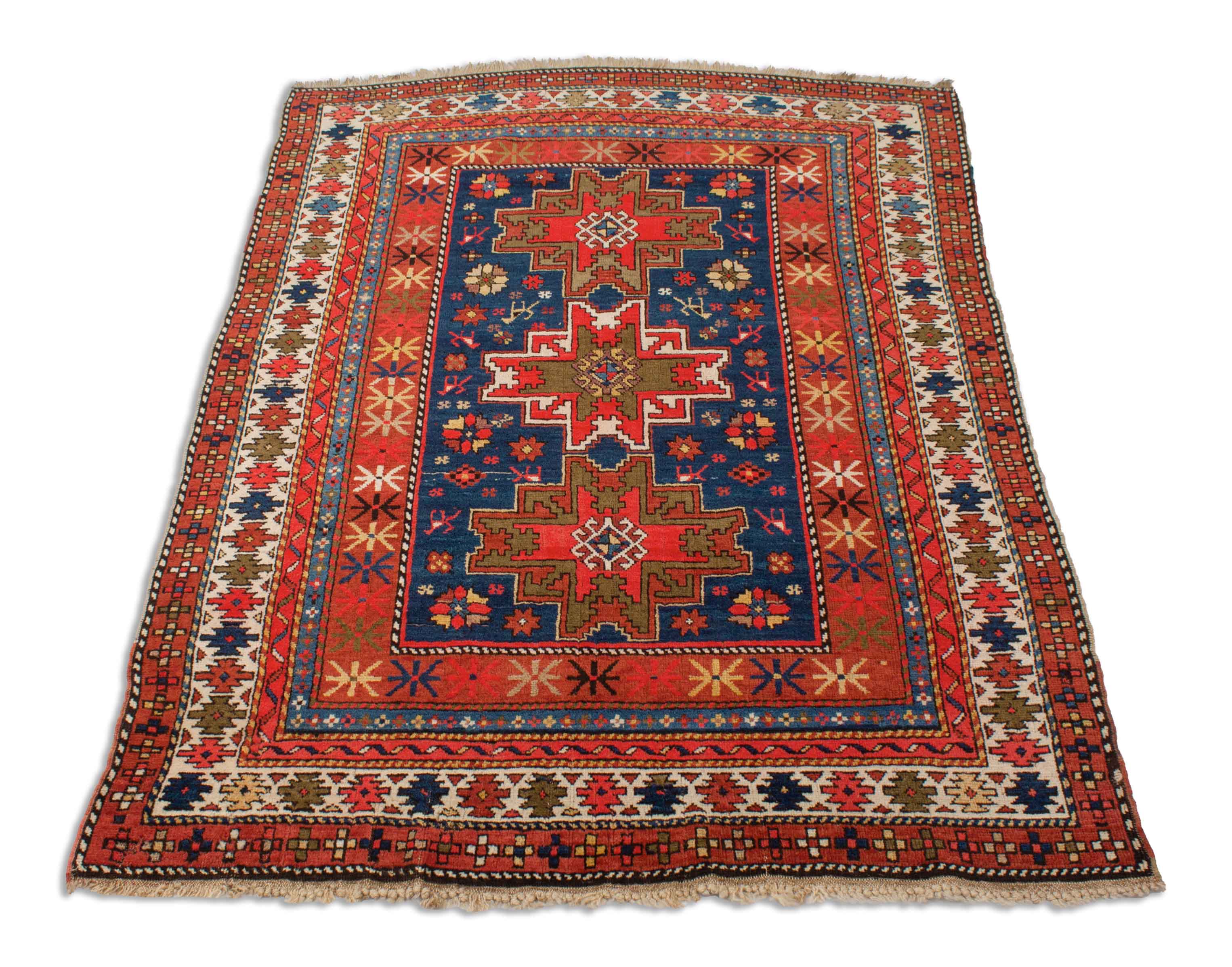 Antiker Schirwan Leski in dunkelblau, rot und 180 cm x 123 cm groß