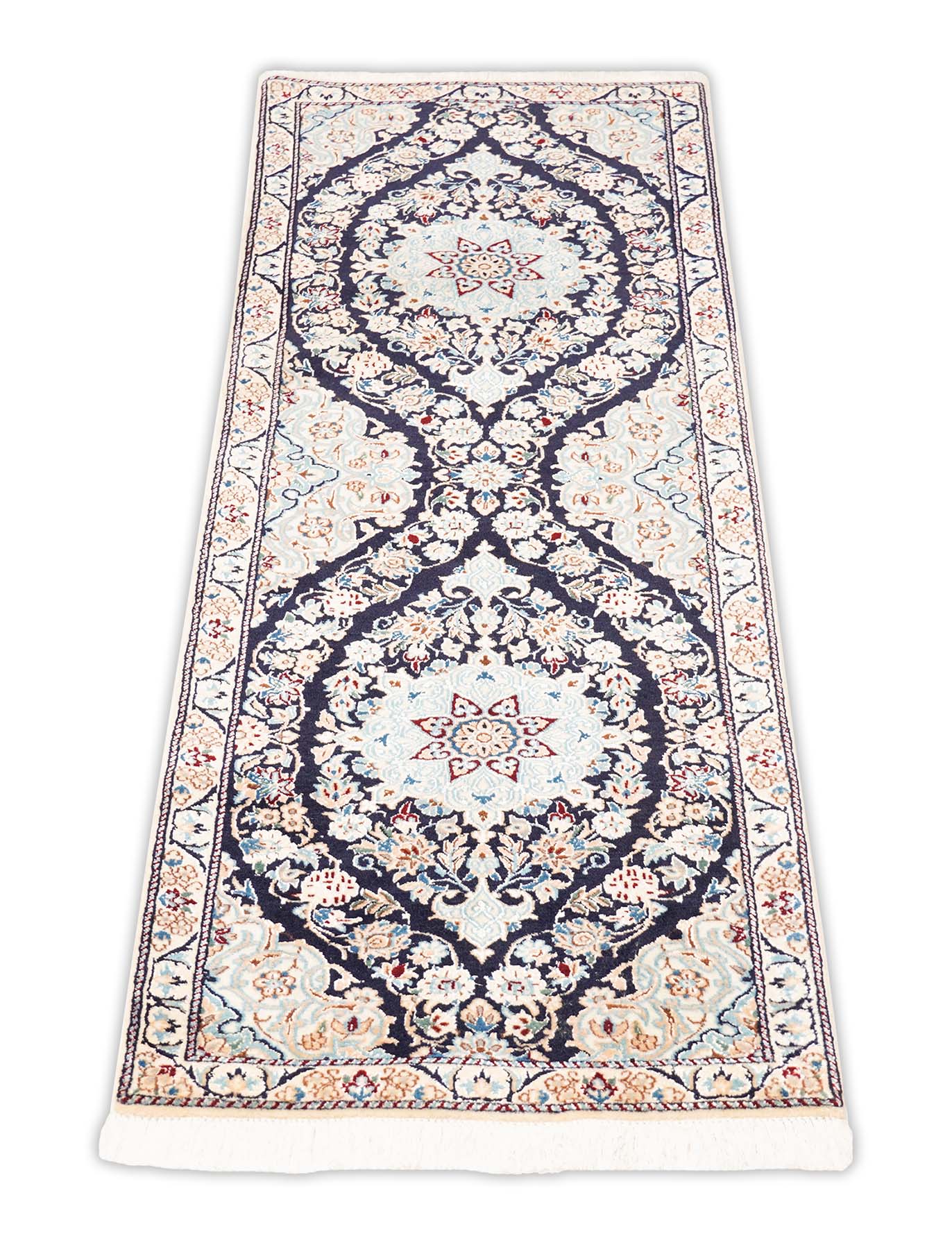 Nain Teppich mit Bordüre, in beige und 144 cm x 47 cm groß