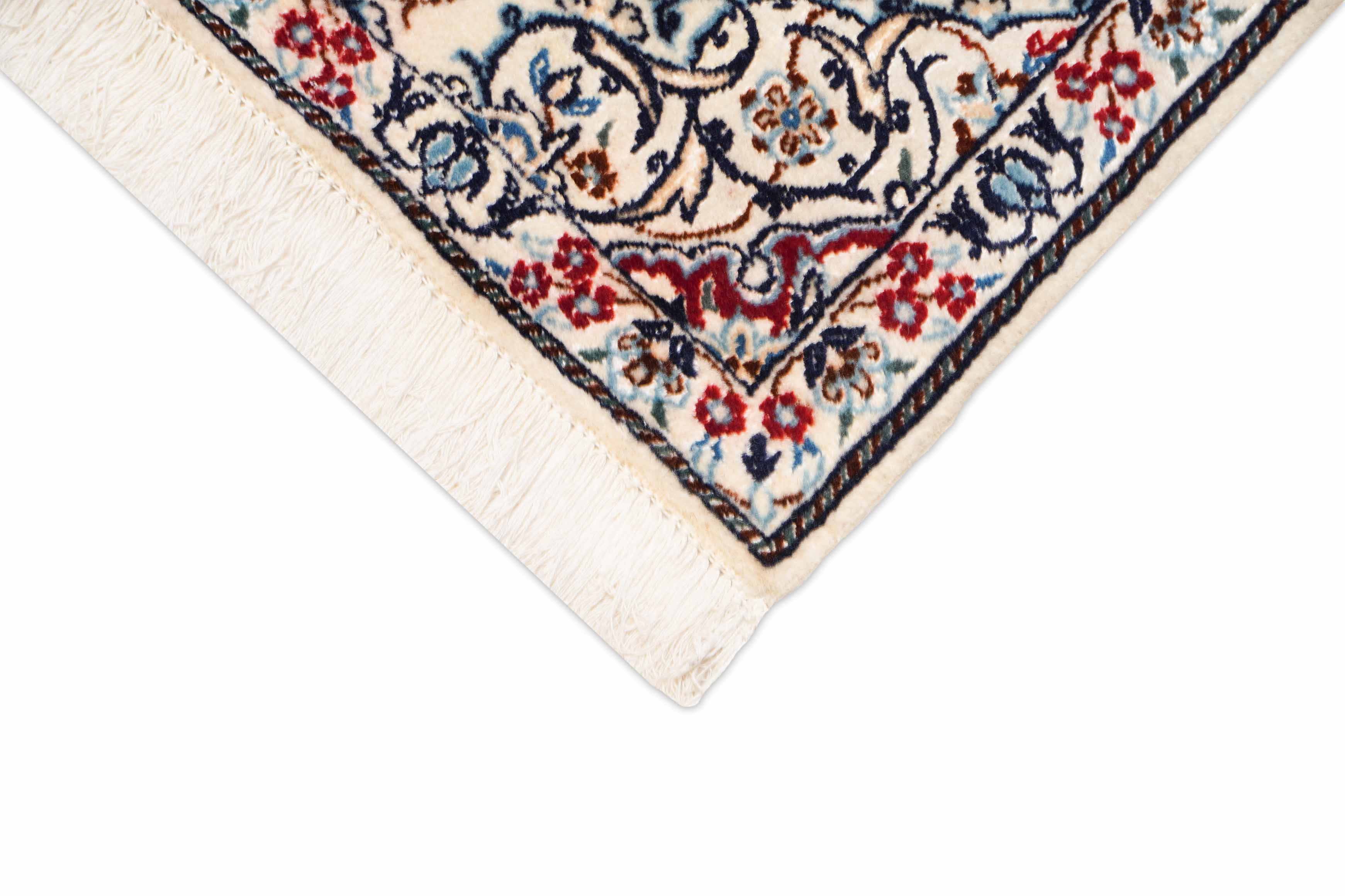 Floraler Nain Teppich mit Bordüre, in beige, hellrot und 77 cm x 52 cm groß