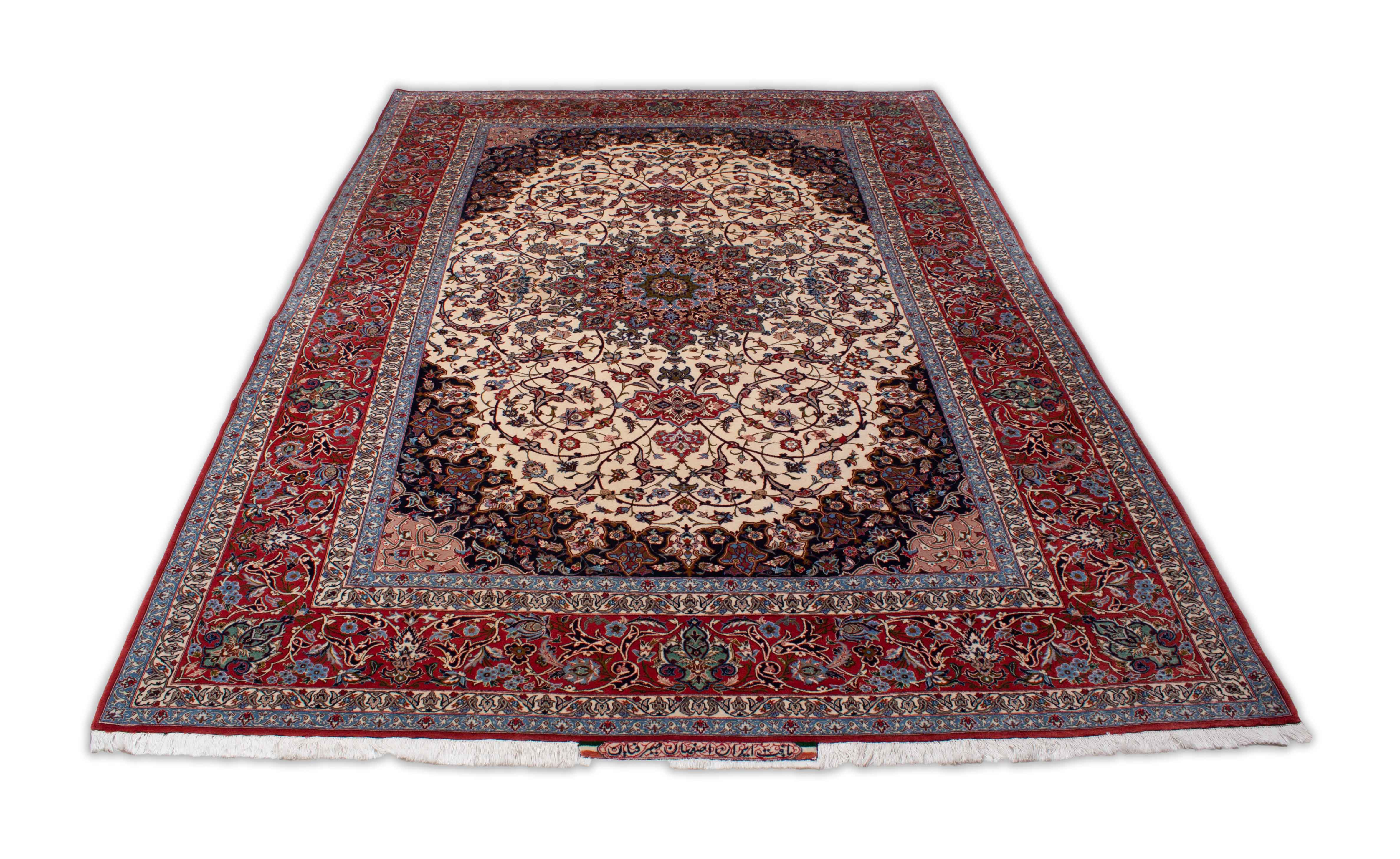 Isfahan Seirafian Orient Teppich in dunkelrot, cremeweiß und 303 cm x 210 cm groß