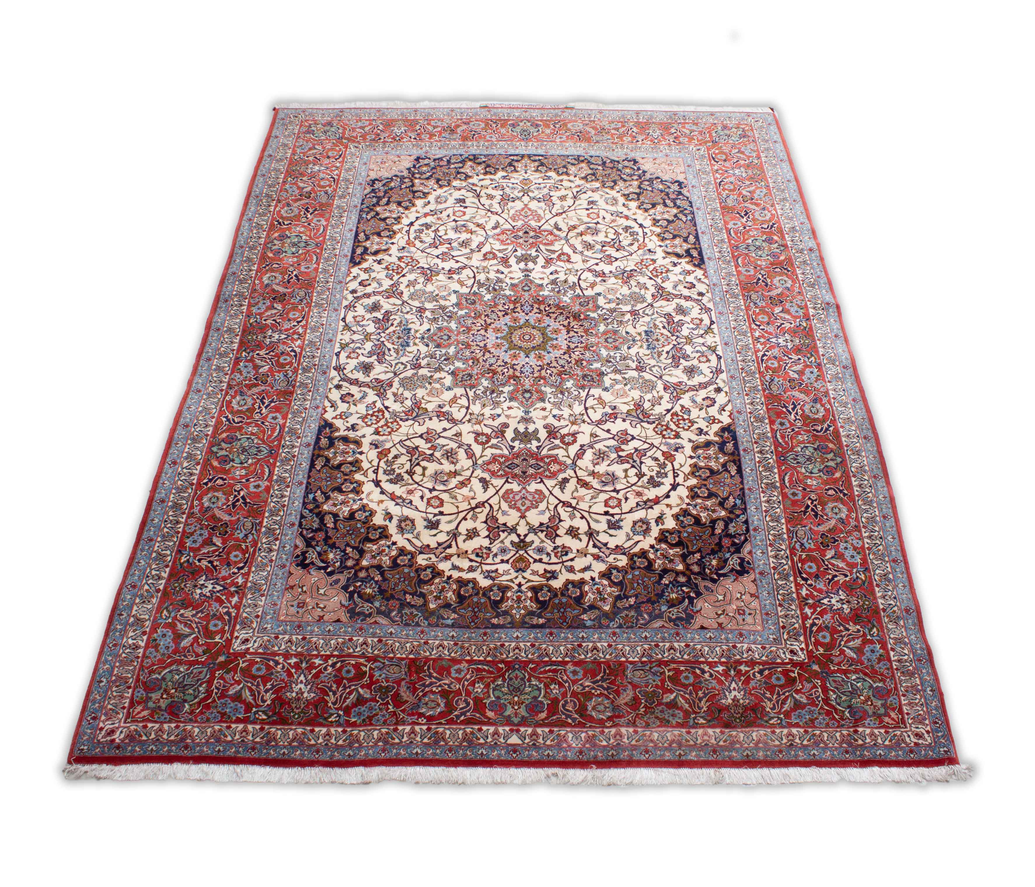 Isfahan Seirafian Orient Teppich in dunkelrot, cremeweiß und 303 cm x 210 cm groß