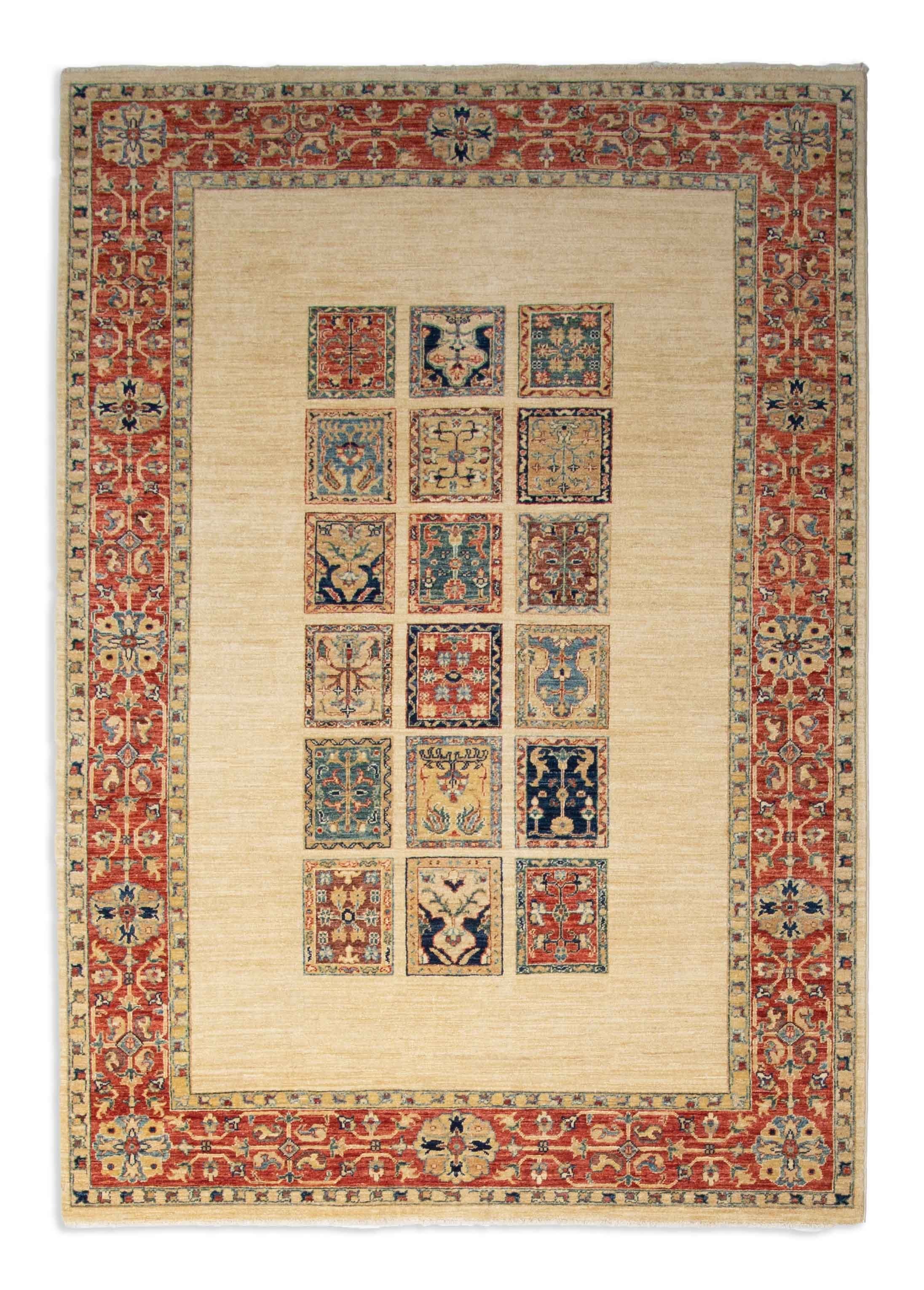 Eine Fotoaufnahme eines Bakhtiari Feldermuster Teppich Teppichs.