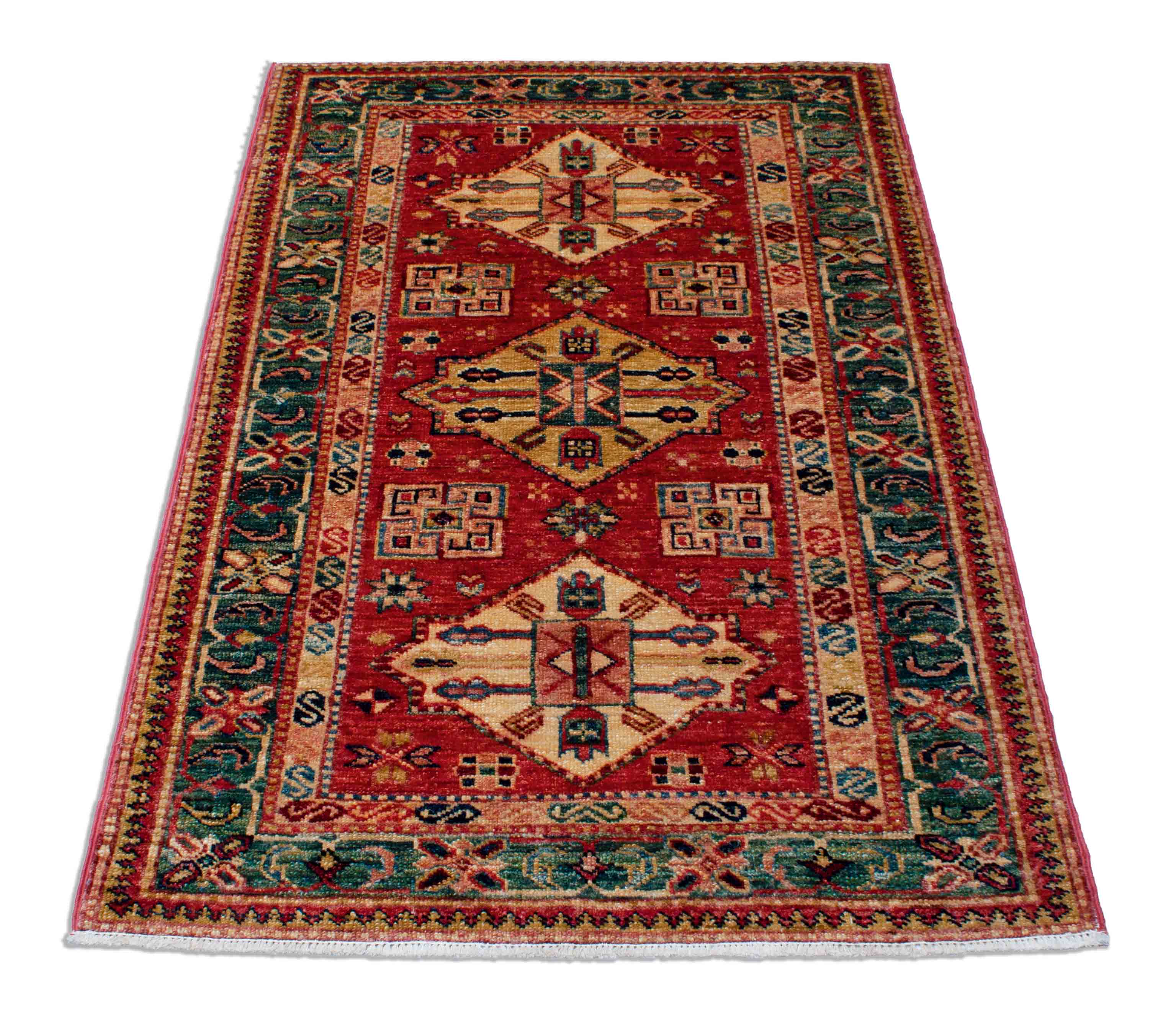 Eine Fotoaufnahme eines Kazak Teppichs.