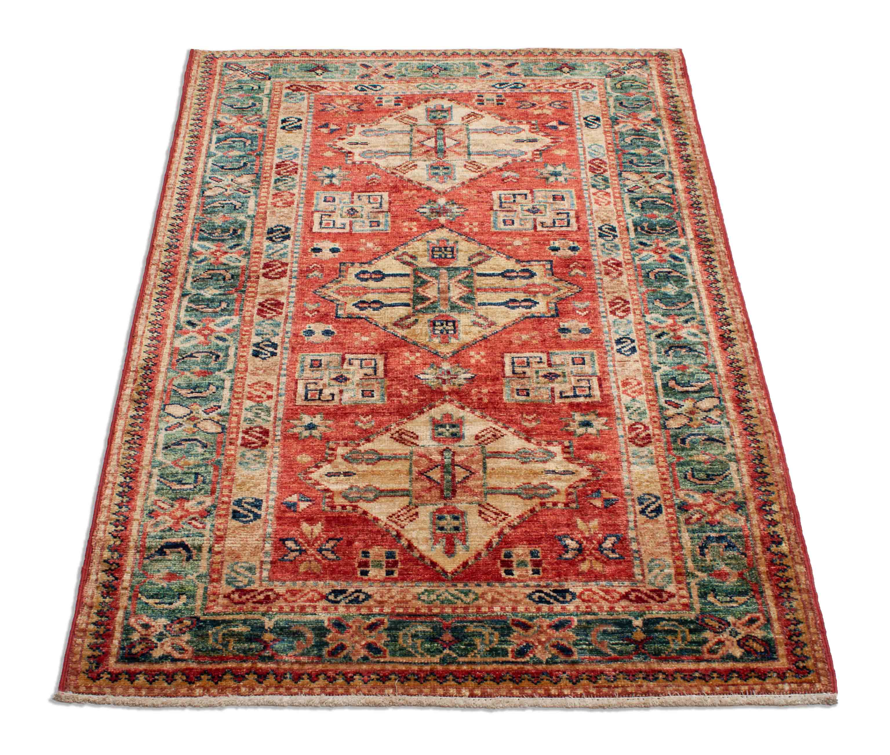 Eine Fotoaufnahme eines Kazak Teppichs.