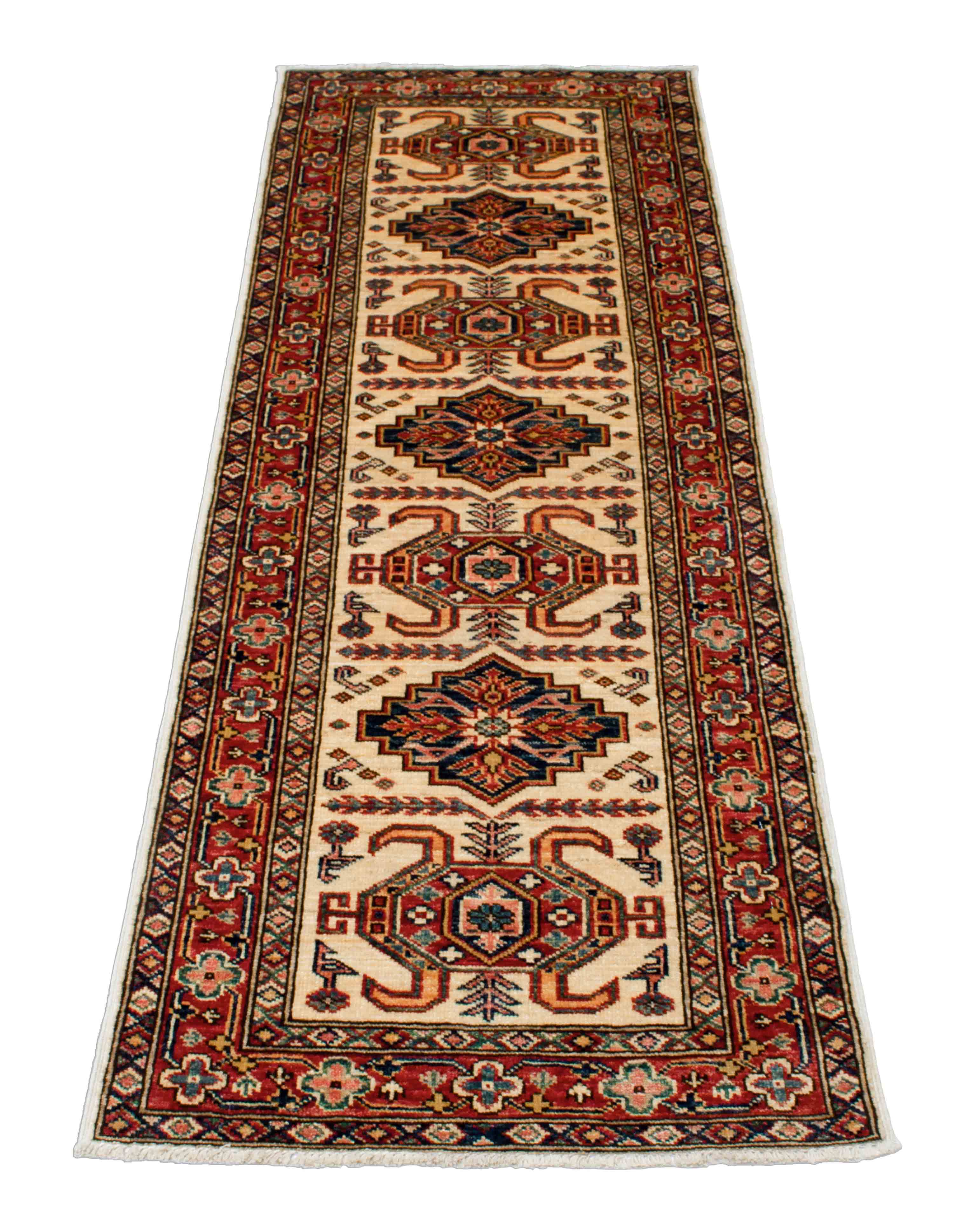 Eine Fotoaufnahme eines Kazak Teppichs.