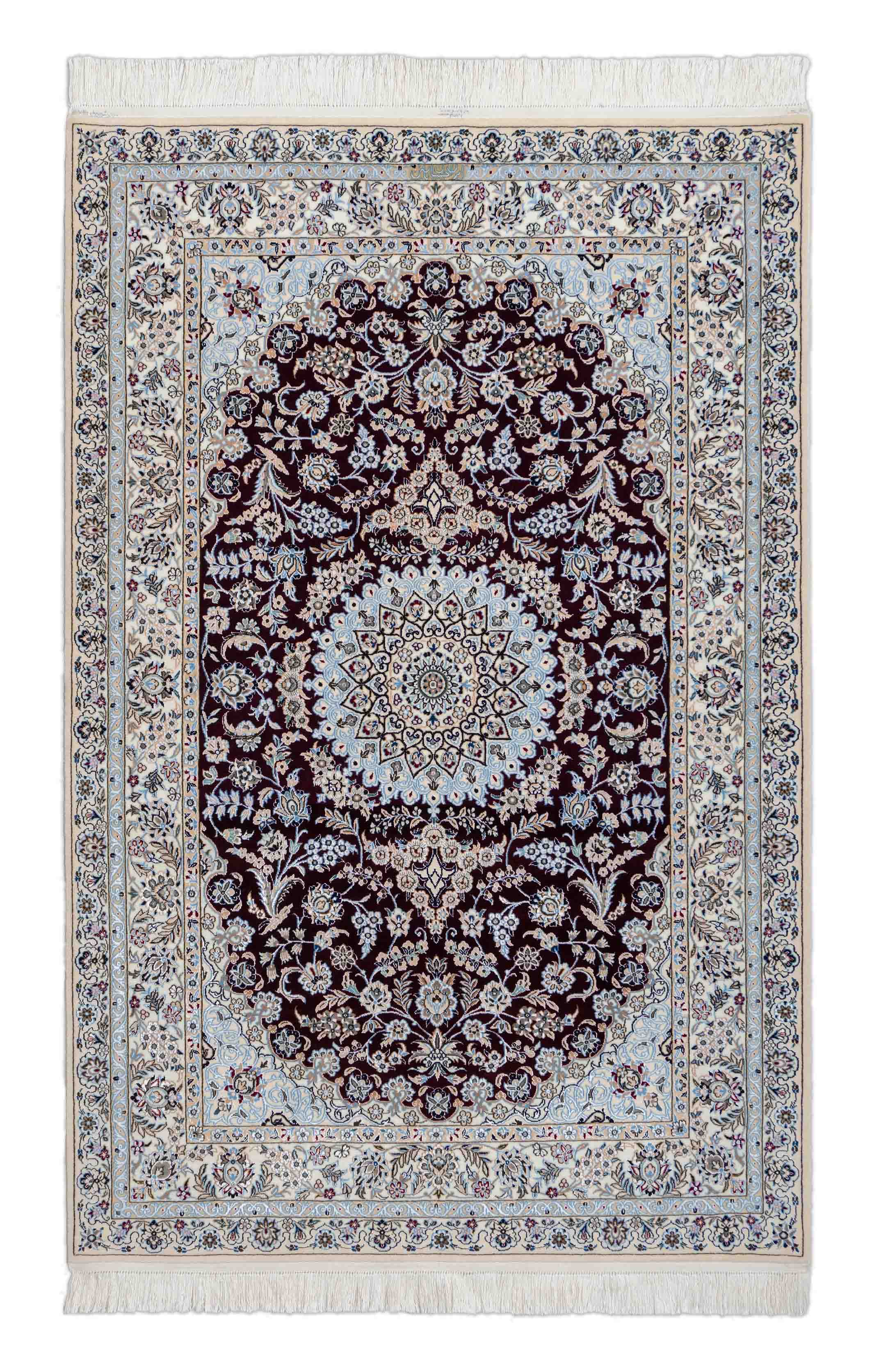 Nain Teppich in dunkelrot, cremeweiß und 182 cm x 118 cm groß