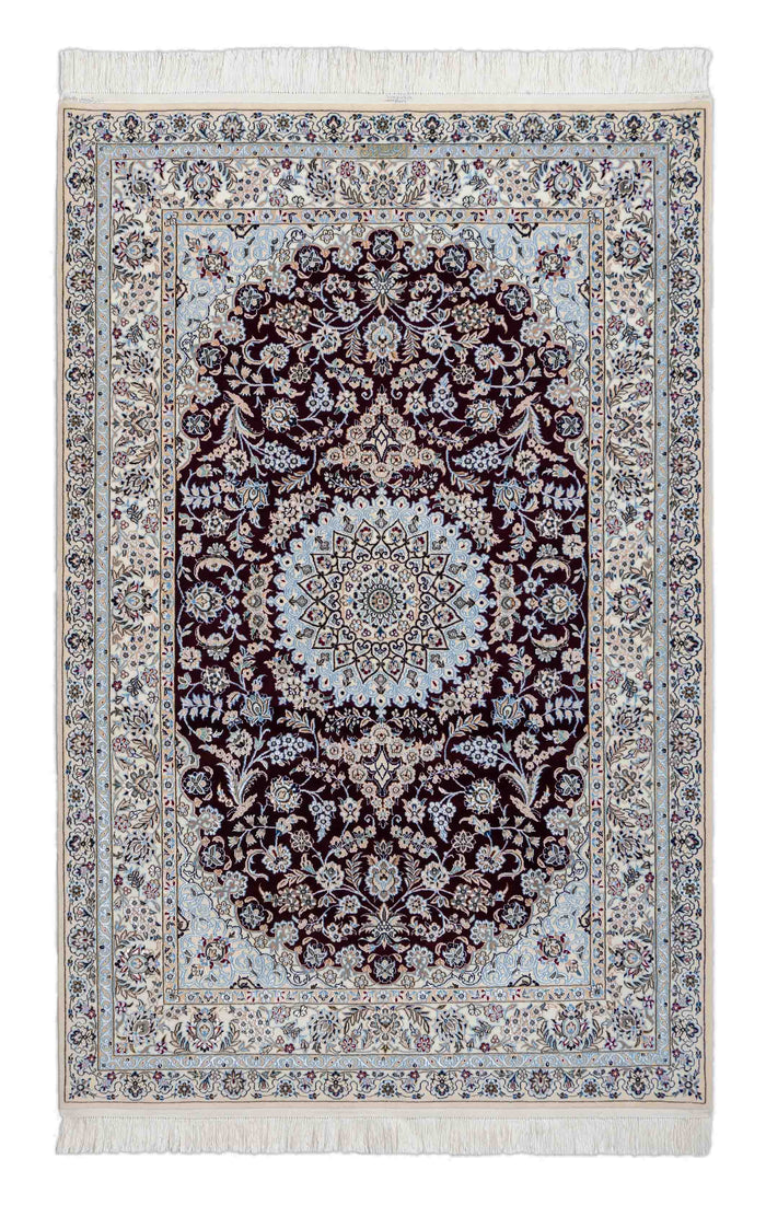 Nain Teppich in dunkelrot, cremeweiß und 182 cm x 118 cm groß