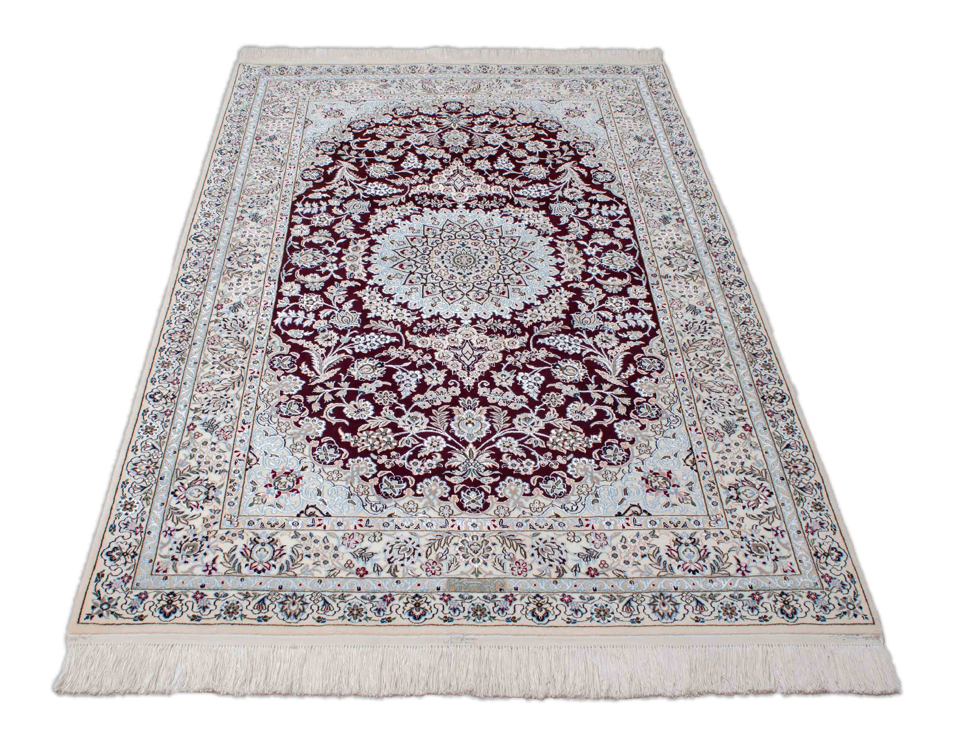 Nain Teppich in dunkelrot, cremeweiß und 182 cm x 118 cm groß