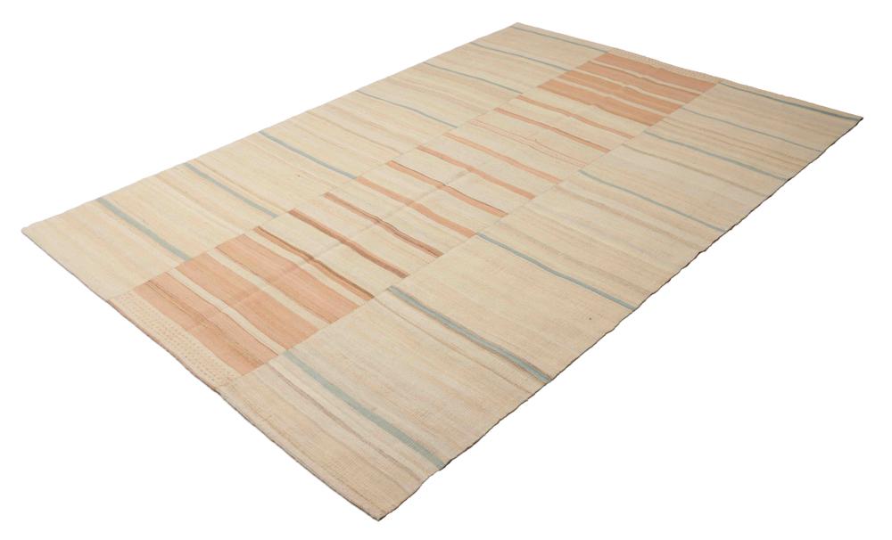 Geometrischer Kelim Teppich mit Streifen in beige und 236 cm x 160 cm groß