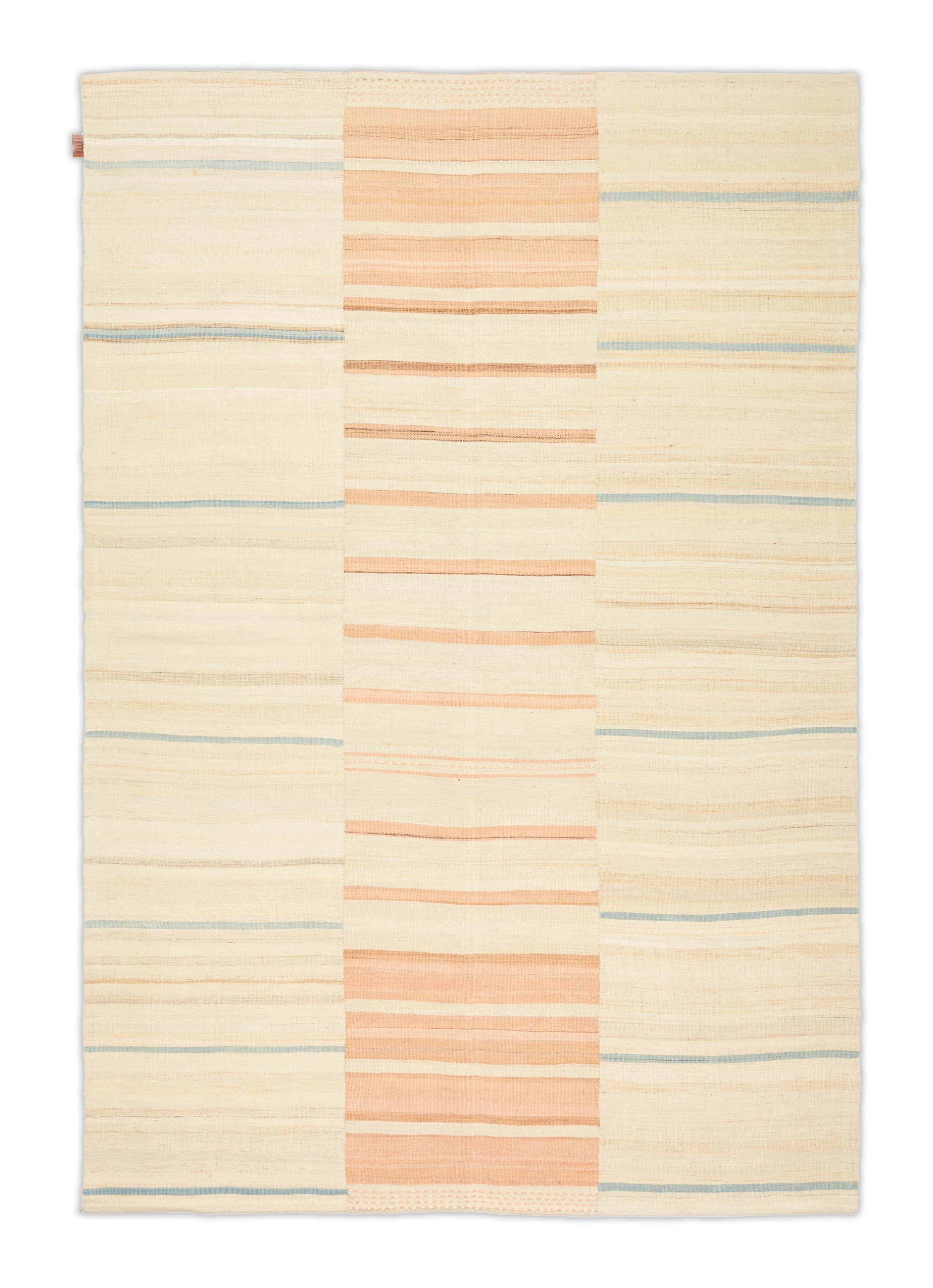 Geometrischer Kelim Teppich mit Streifen in beige und 236 cm x 160 cm groß