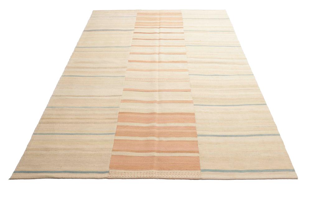 Geometrischer Kelim Teppich mit Streifen in beige und 236 cm x 160 cm groß