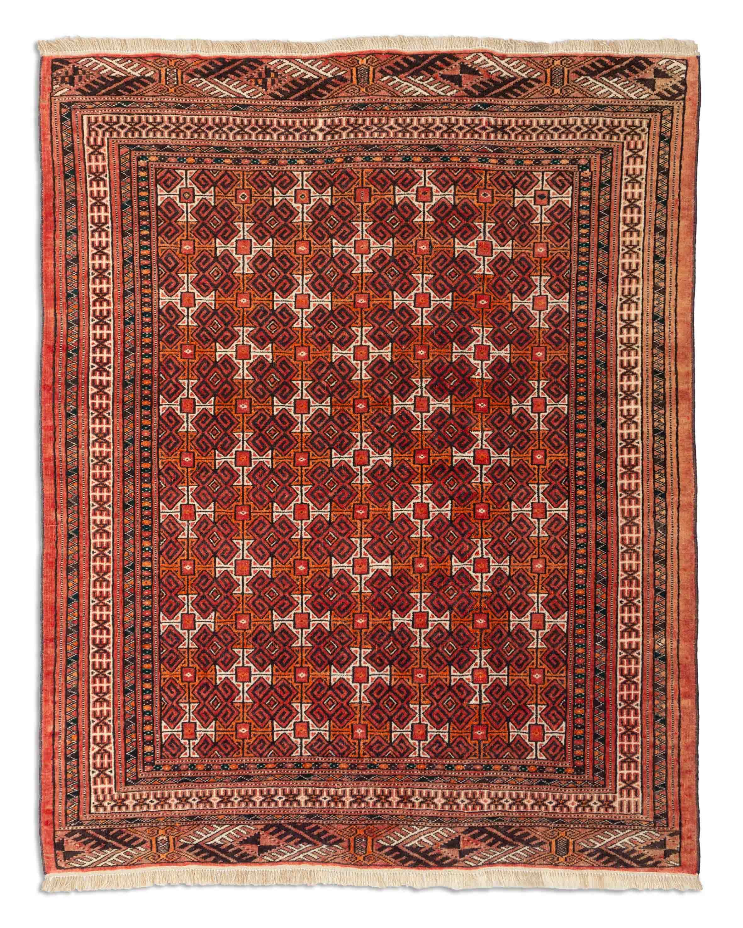 Turkmenischer Teppich in rostrot und 157 cm x 125 cm groß