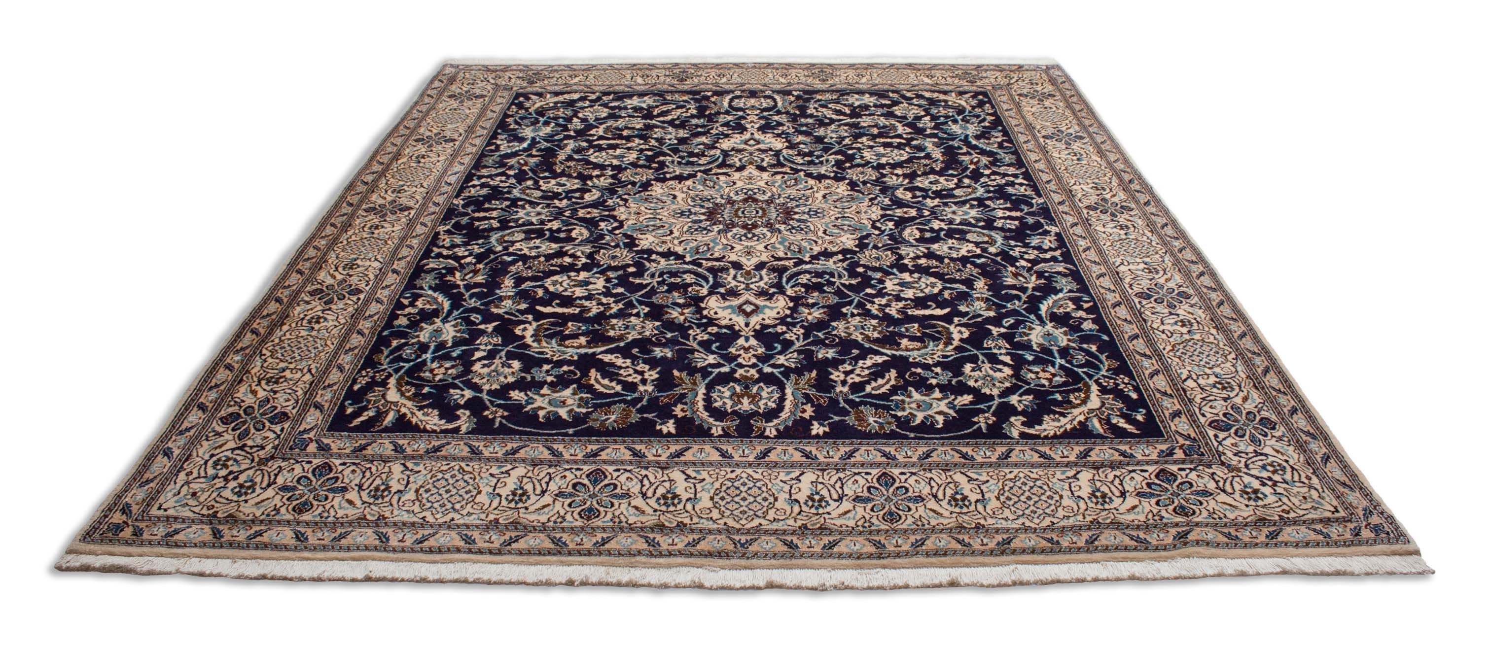 Floraler Kaschmar Teppich in dunkelblau und 297 cm x 247 cm groß