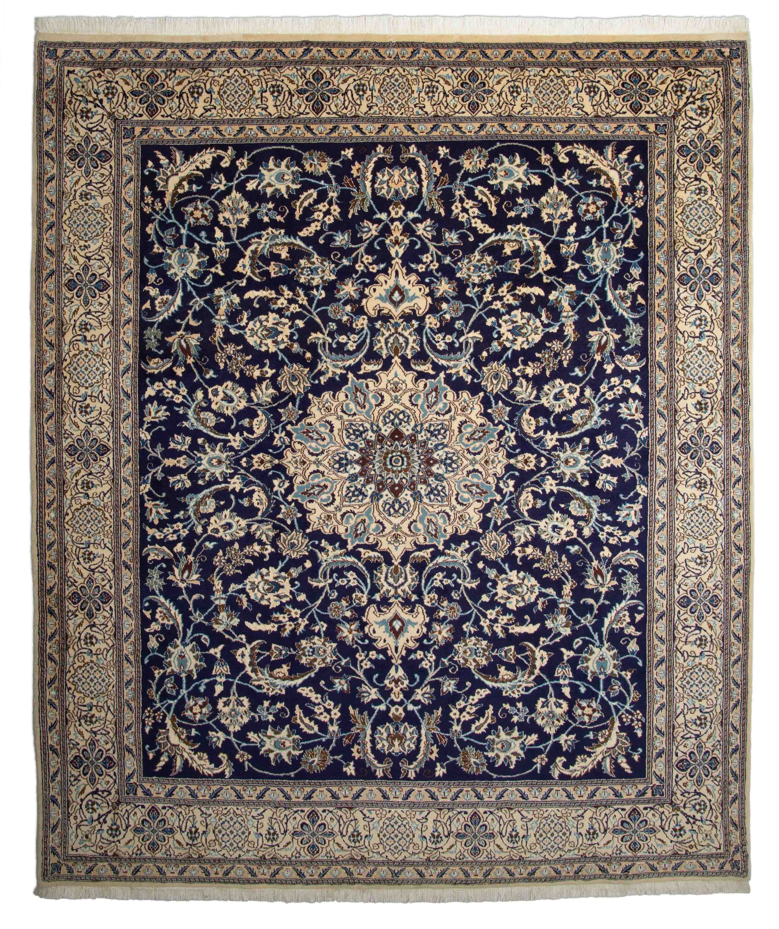 Floraler Kaschmar Teppich in dunkelblau und 297 cm x 247 cm groß