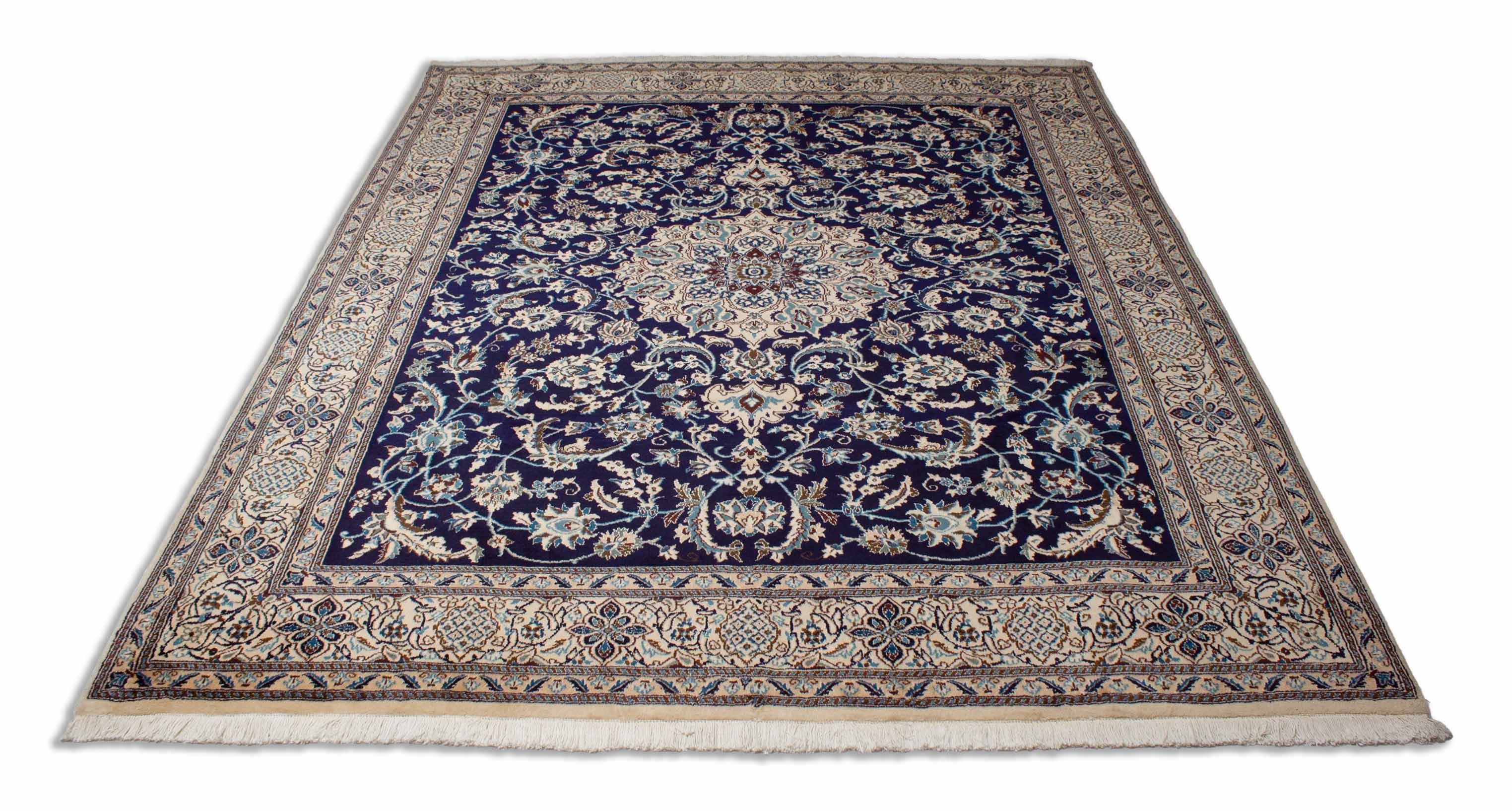 Floraler Kaschmar Teppich in dunkelblau und 297 cm x 247 cm groß