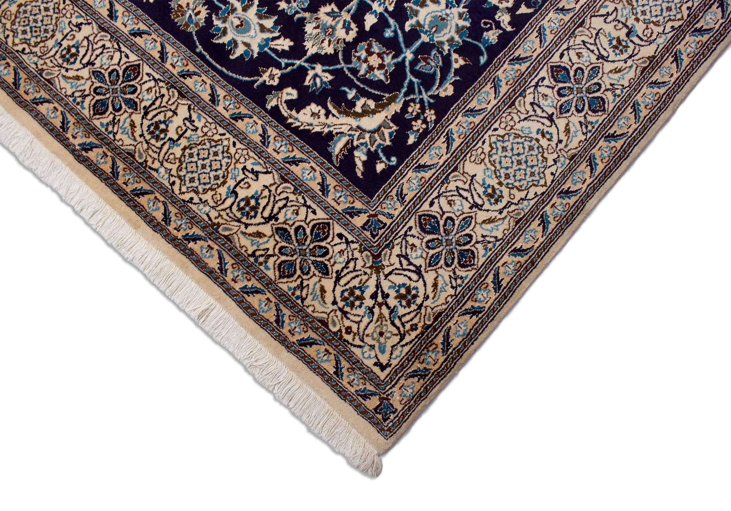 Floraler Kaschmar Teppich in dunkelblau und 297 cm x 247 cm groß