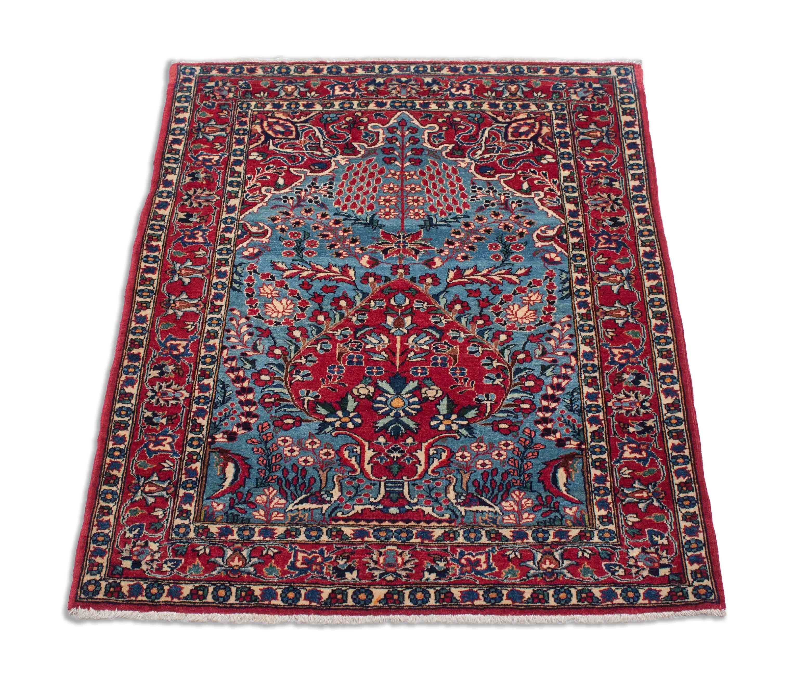 Alter Nain Teppich in hellblau, dunkelrot und 86 cm x 68 cm groß