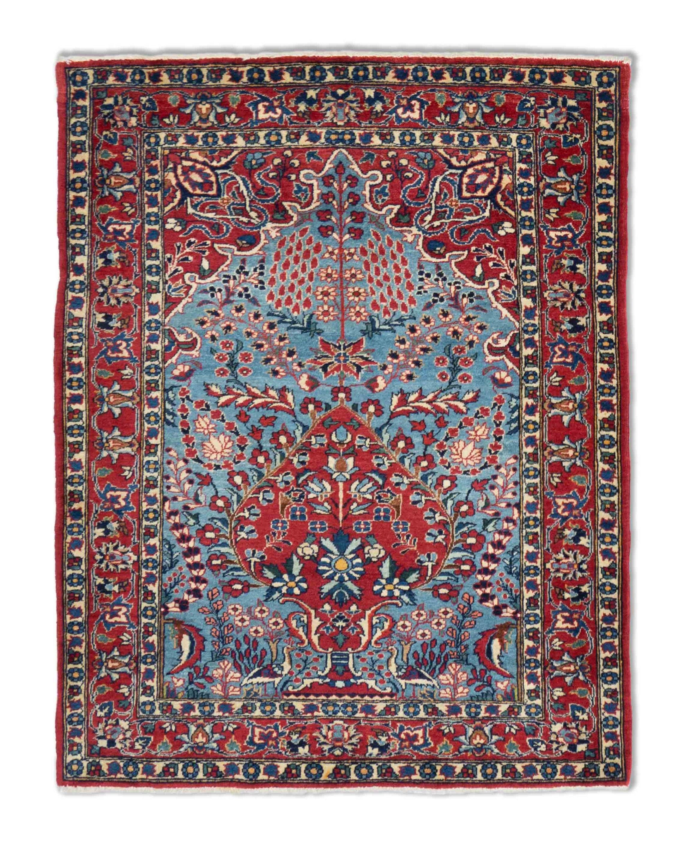 Alter Nain Teppich in hellblau, dunkelrot und 86 cm x 68 cm groß