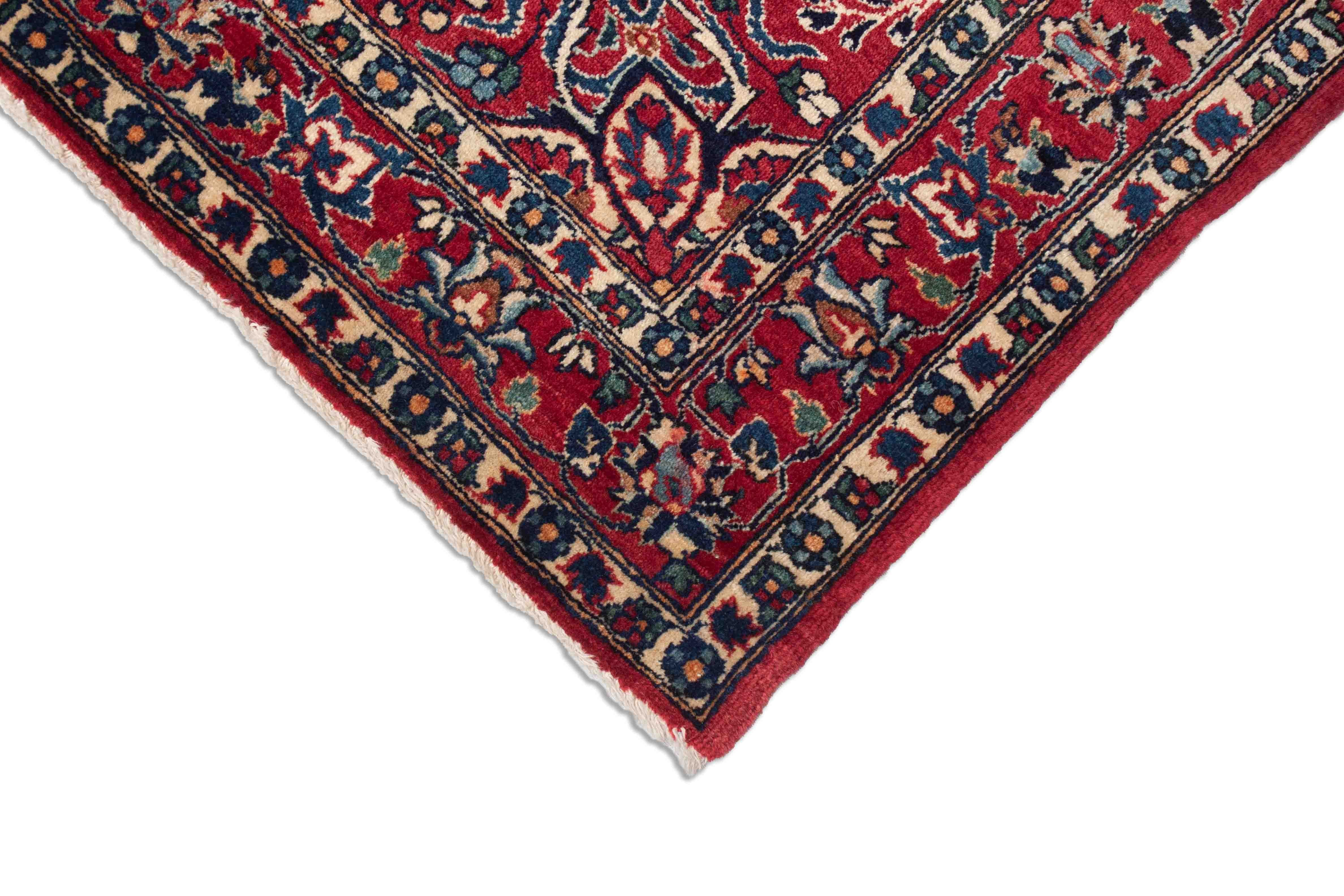 Alter Nain Teppich in hellblau, dunkelrot und 86 cm x 68 cm groß