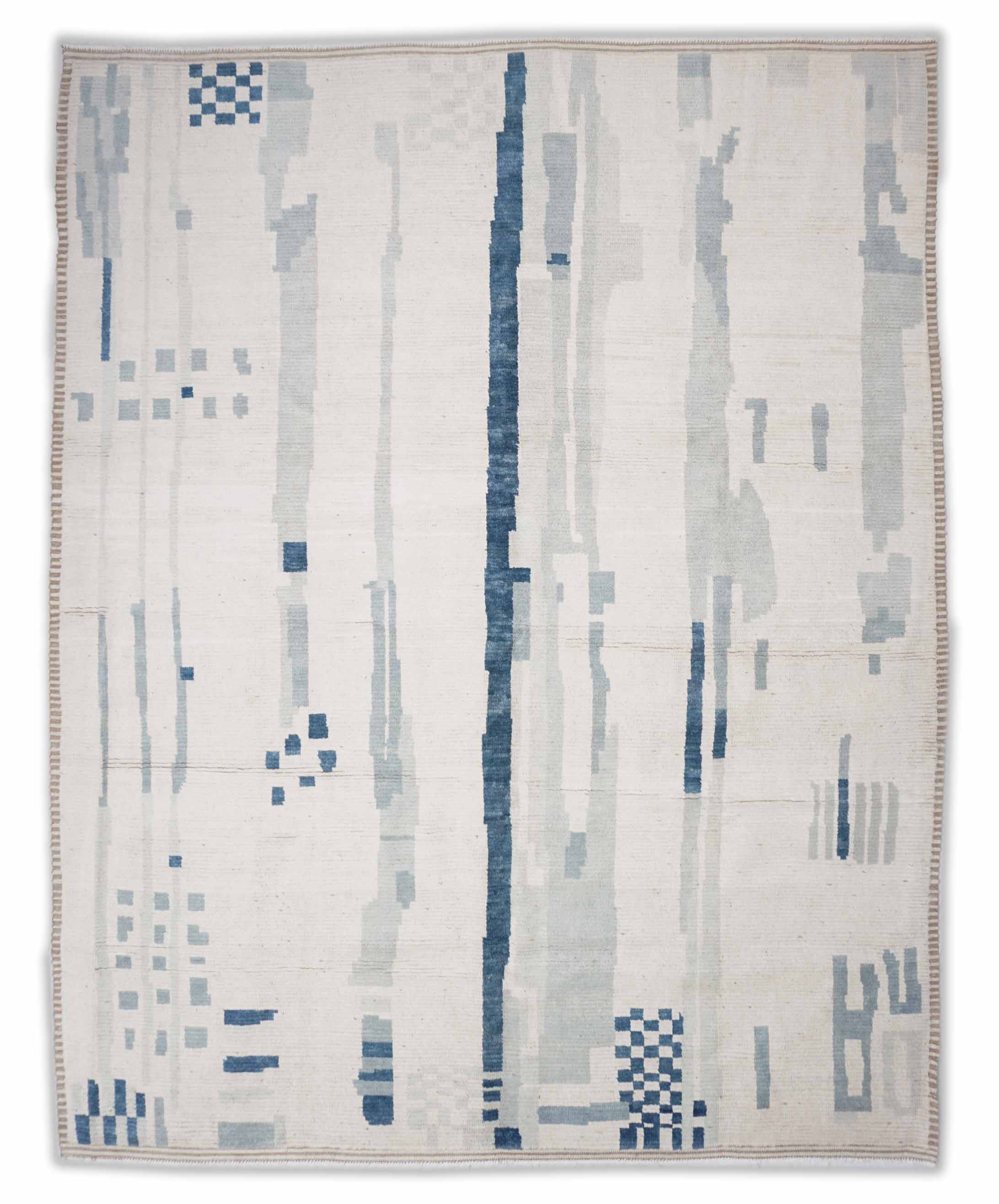 Melierter Beni Berber Teppich in cremeweiß, hellblau und 308 cm x 246 cm groß