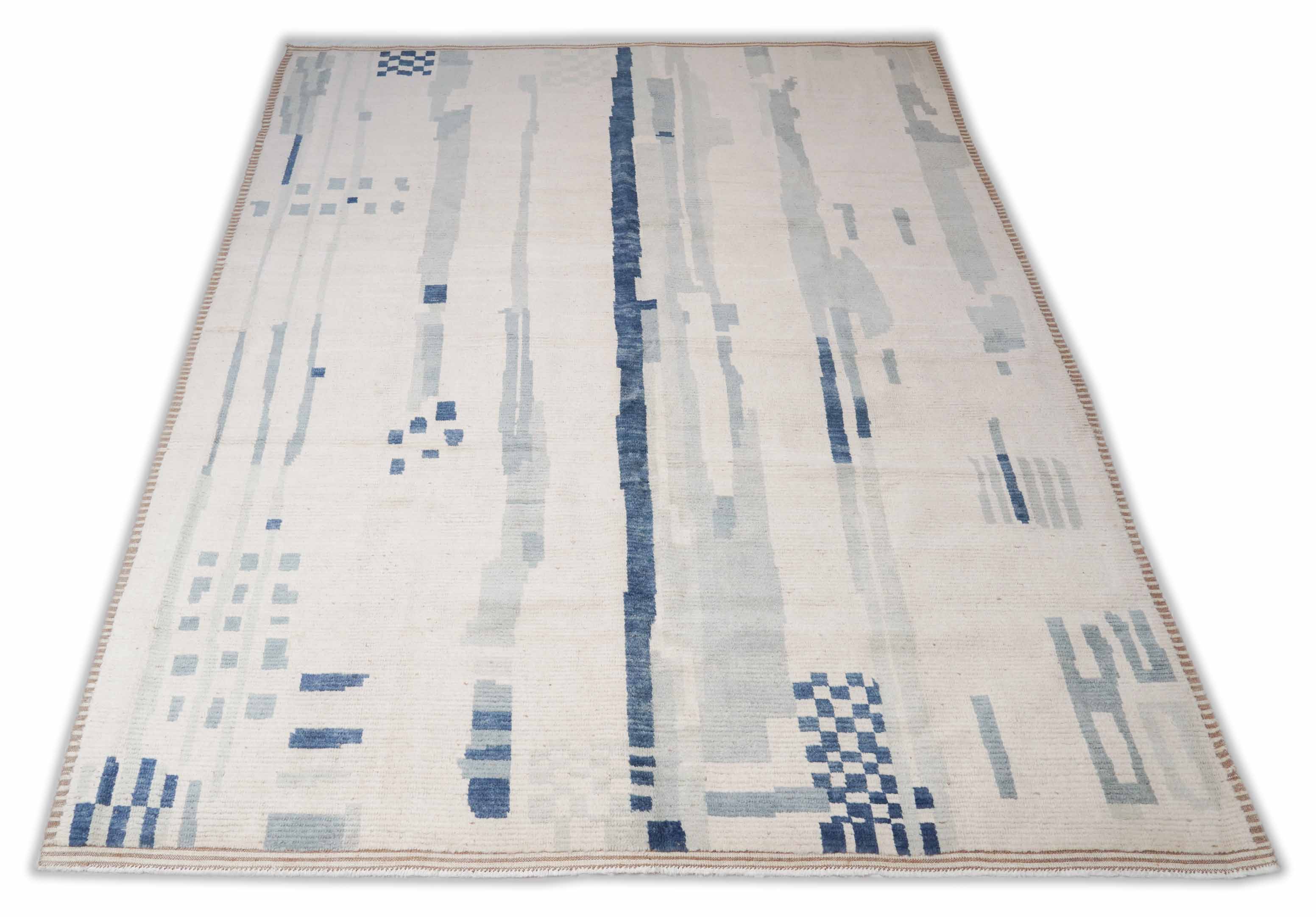Melierter Beni Berber Teppich in cremeweiß, hellblau und 308 cm x 246 cm groß
